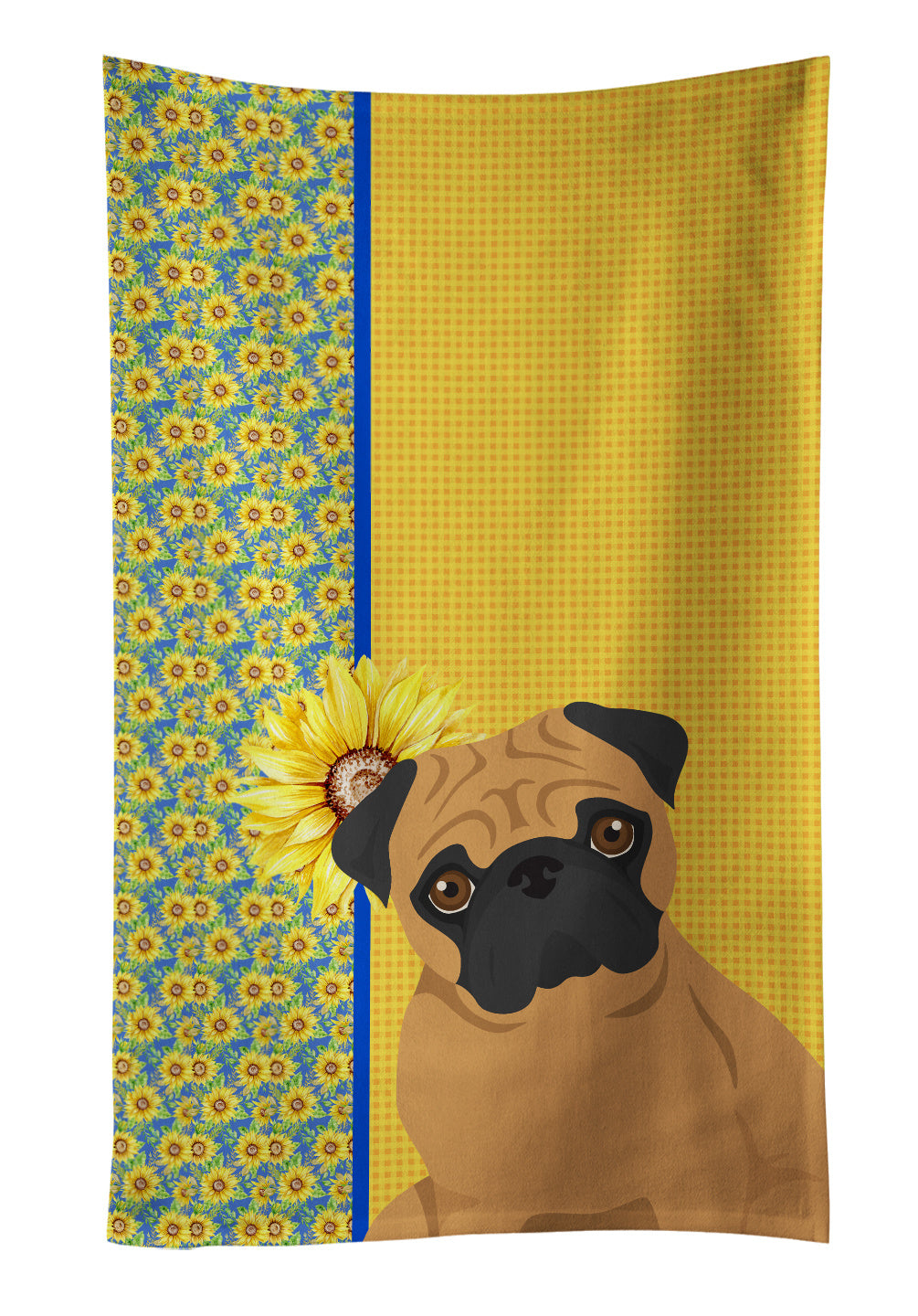 Summer Sunflowers Apricot Pug Kitchen Towel Dish Cloths Guest Hand Towel Decorative Bathroom Towel for Face,Tea, Dishcloth, Kitchen and Bath