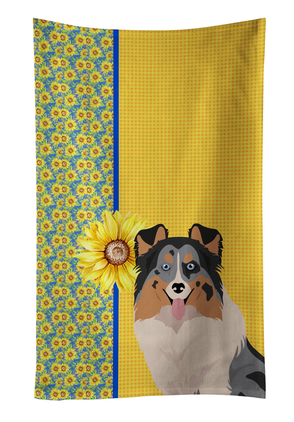 Summer Sunflowers Blue Merle Sheltie Kitchen Towel Dish Cloths Guest Hand Towel Decorative Bathroom Towel for Face,Tea, Dishcloth, Kitchen and Bath