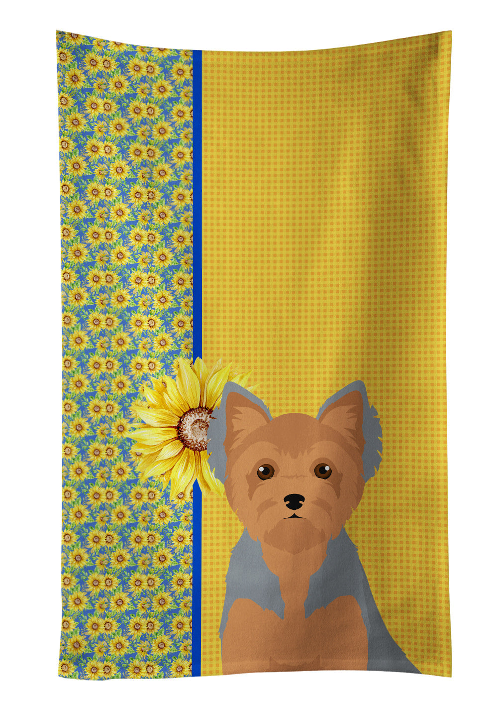 Summer Sunflowers Blue and Tan Puppy Cut Yorkshire Terrier Kitchen Towel Dish Cloths Guest Hand Towel Decorative Bathroom Towel for Face,Tea, Dishcloth, Kitchen and Bath