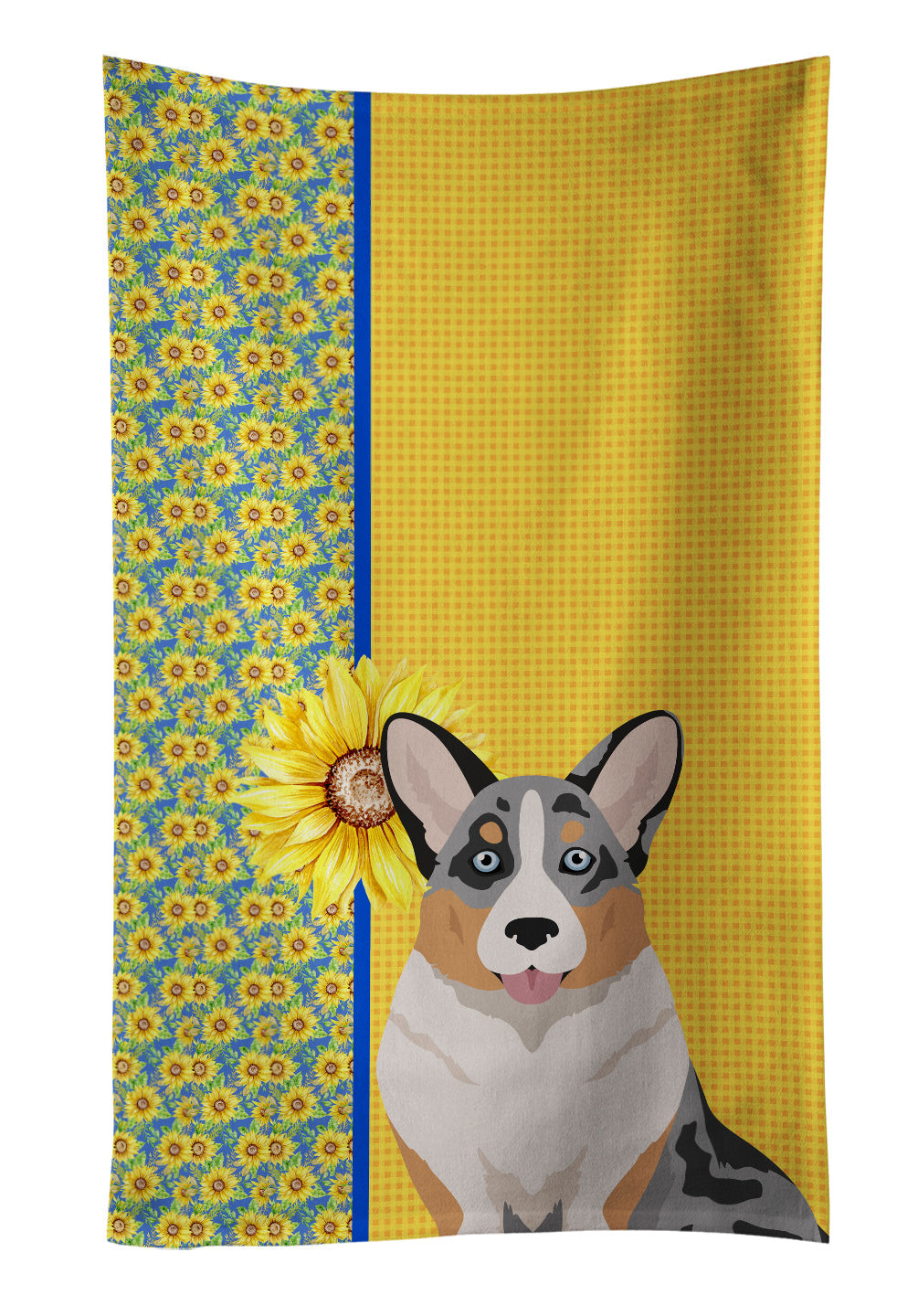 Summer Sunflowers Blue Merle Cardigan Corgi Kitchen Towel Dish Cloths Guest Hand Towel Decorative Bathroom Towel for Face,Tea, Dishcloth, Kitchen and Bath