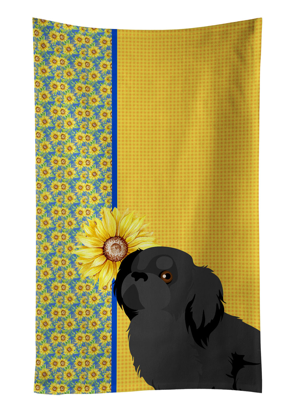 Summer Sunflowers Black Pekingese Kitchen Towel Dish Cloths Guest Hand Towel Decorative Bathroom Towel for Face,Tea, Dishcloth, Kitchen and Bath