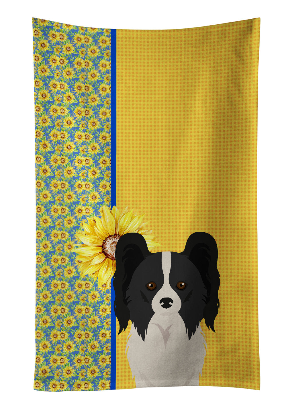 Summer Sunflowers Black and White Papillon Kitchen Towel Dish Cloths Guest Hand Towel Decorative Bathroom Towel for Face,Tea, Dishcloth, Kitchen and Bath