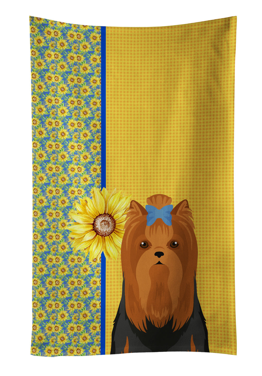 Summer Sunflowers Black and Tan Full Coat Yorkshire Terrier Kitchen Towel Dish Cloths Guest Hand Towel Decorative Bathroom Towel for Face,Tea, Dishcloth, Kitchen and Bath