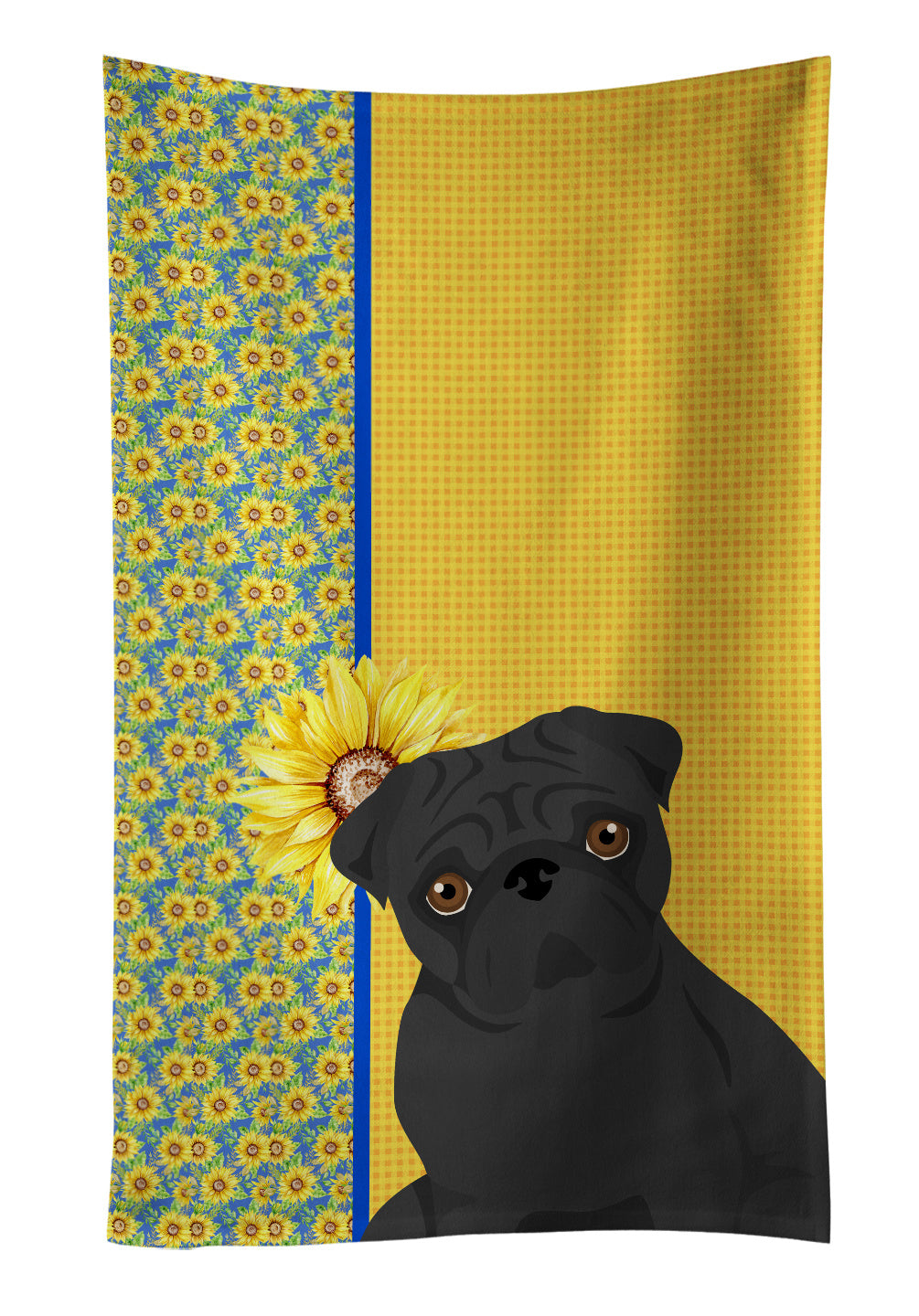 Summer Sunflowers Black Pug Kitchen Towel Dish Cloths Guest Hand Towel Decorative Bathroom Towel for Face,Tea, Dishcloth, Kitchen and Bath