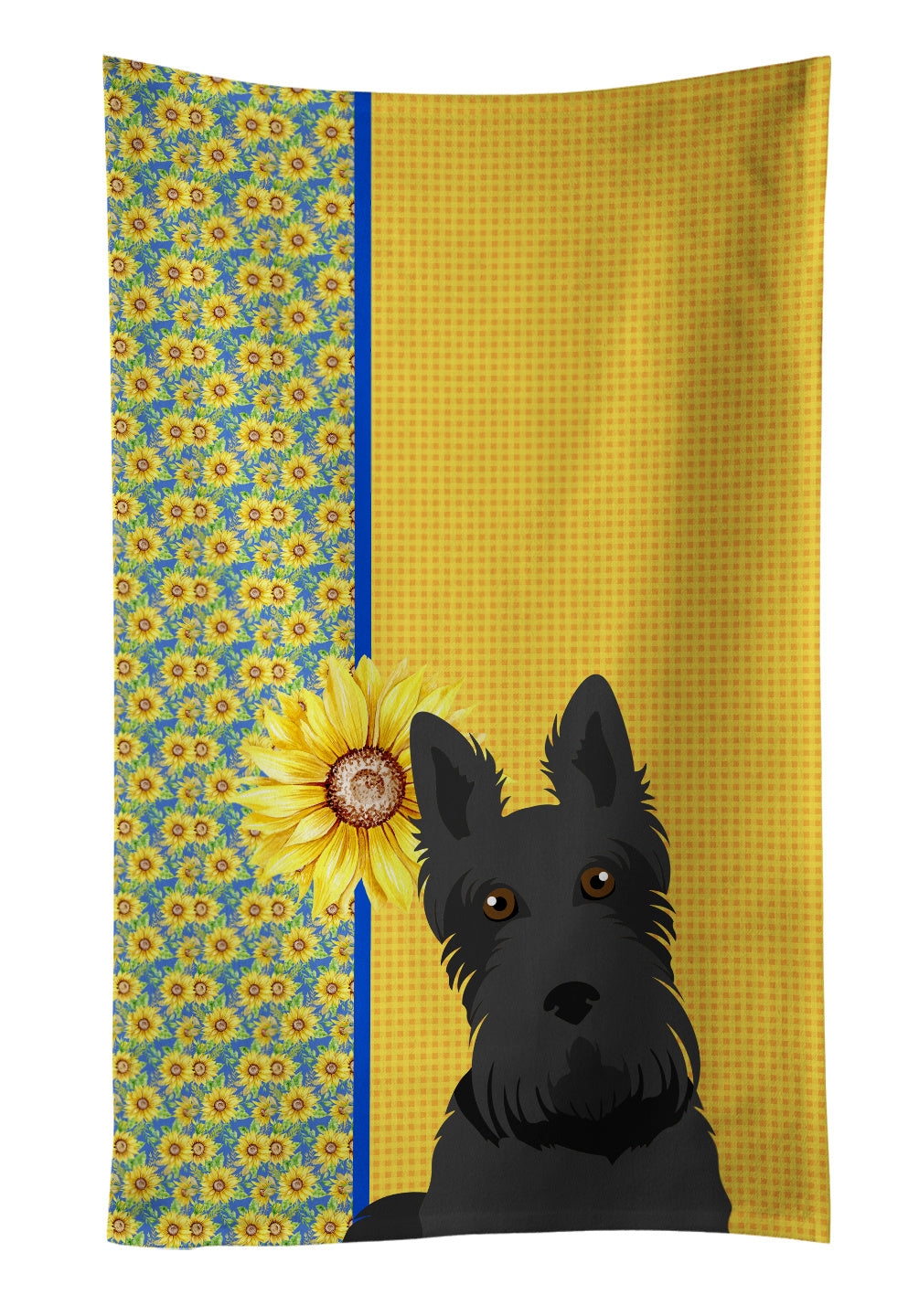 Summer Sunflowers Black Scottish Terrier Kitchen Towel Dish Cloths Guest Hand Towel Decorative Bathroom Towel for Face,Tea, Dishcloth, Kitchen and Bath