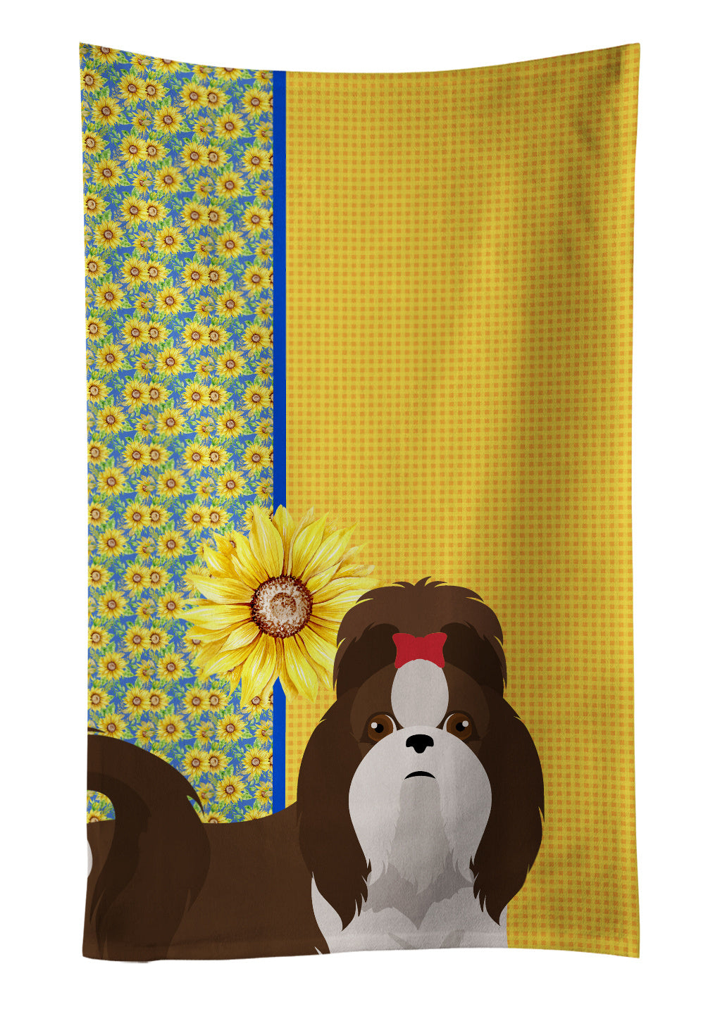 Summer Sunflowers Liver and White Shih Tzu Kitchen Towel Dish Cloths Guest Hand Towel Decorative Bathroom Towel for Face,Tea, Dishcloth, Kitchen and Bath