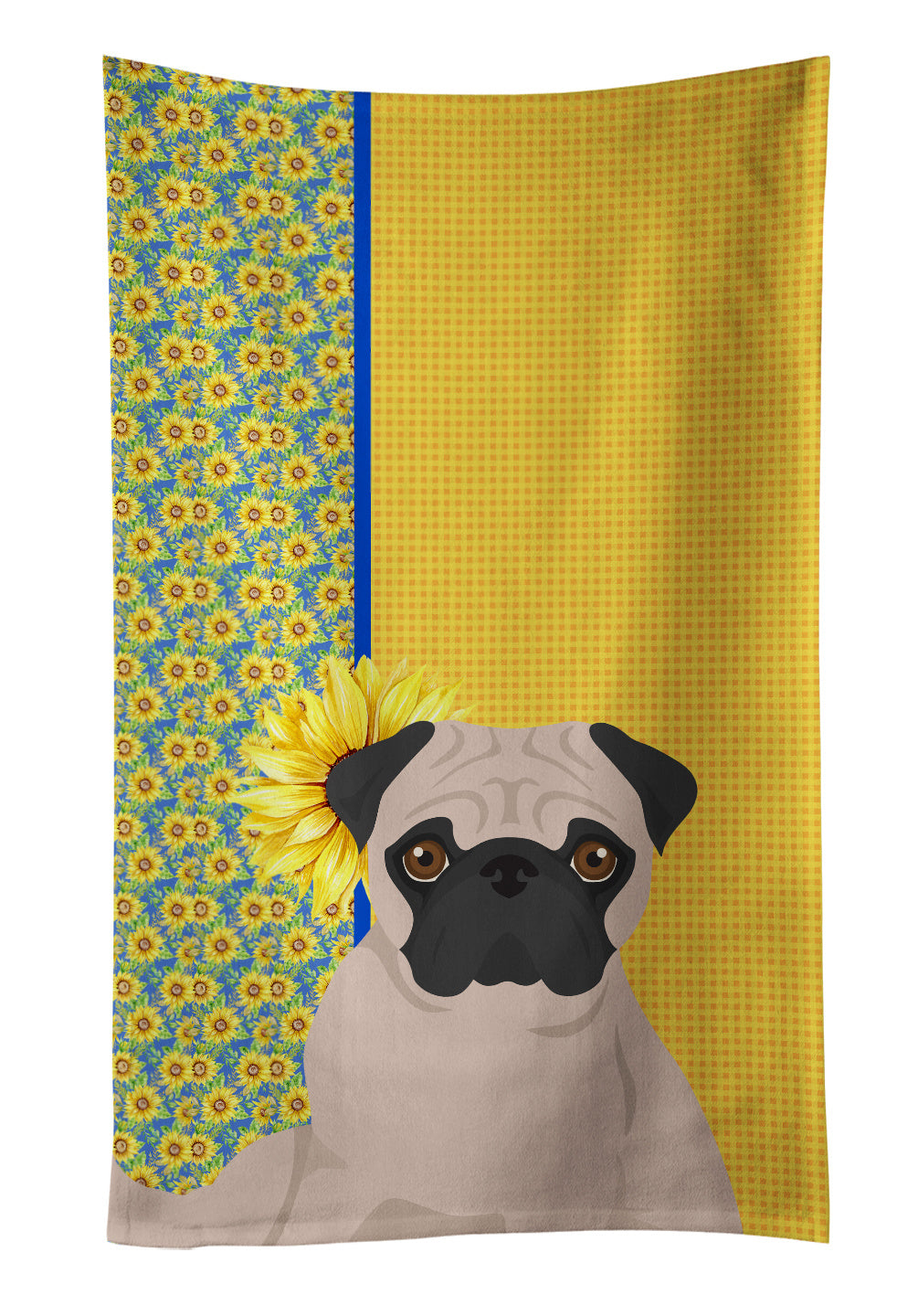 Summer Sunflowers Fawn Pug Kitchen Towel Dish Cloths Guest Hand Towel Decorative Bathroom Towel for Face,Tea, Dishcloth, Kitchen and Bath