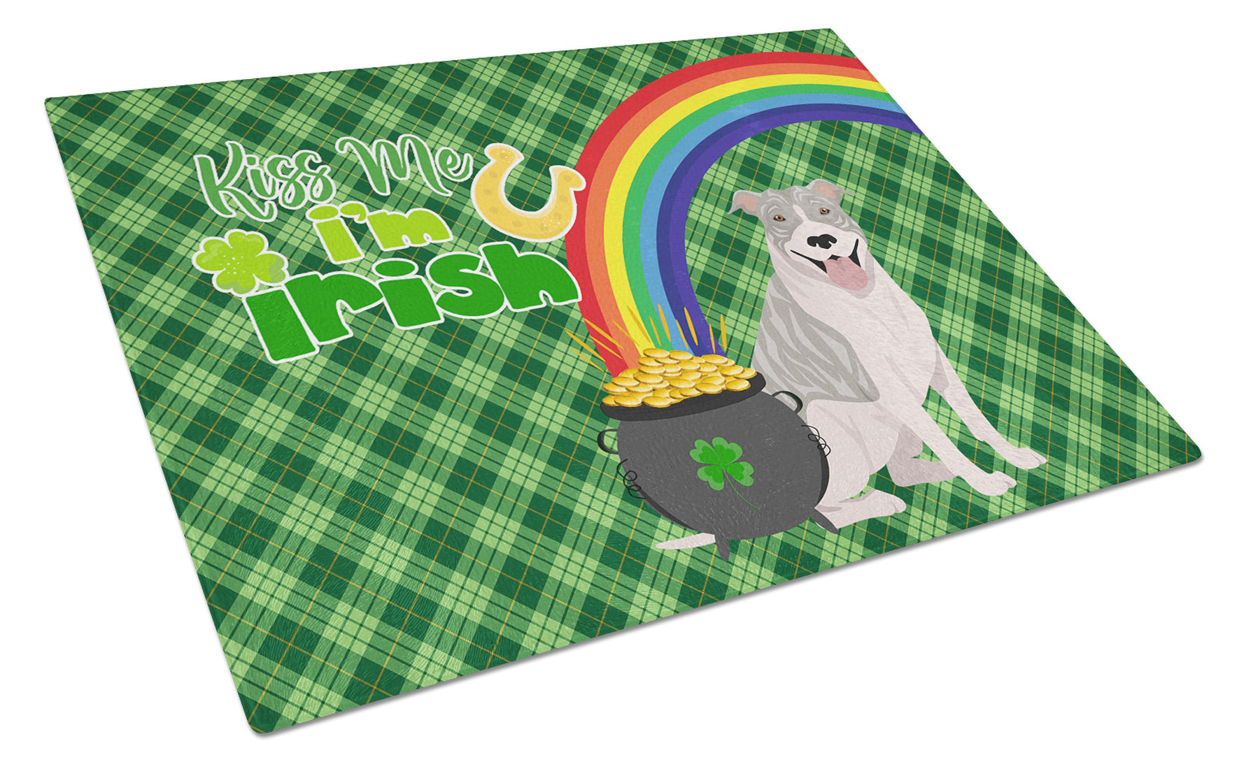 Blue Brindle Pit Bull Terrier St. Patrick's Day Glass Cutting Board Decorative Tempered Glass Kitchen Cutting and Serving Board Large Size Chopping Board