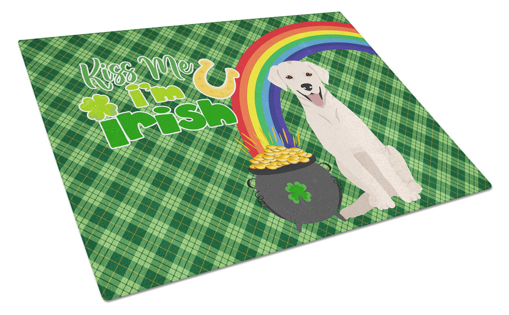 White Cream Labrador Retriever St. Patrick's Day Glass Cutting Board Decorative Tempered Glass Kitchen Cutting and Serving Board Large Size Chopping Board