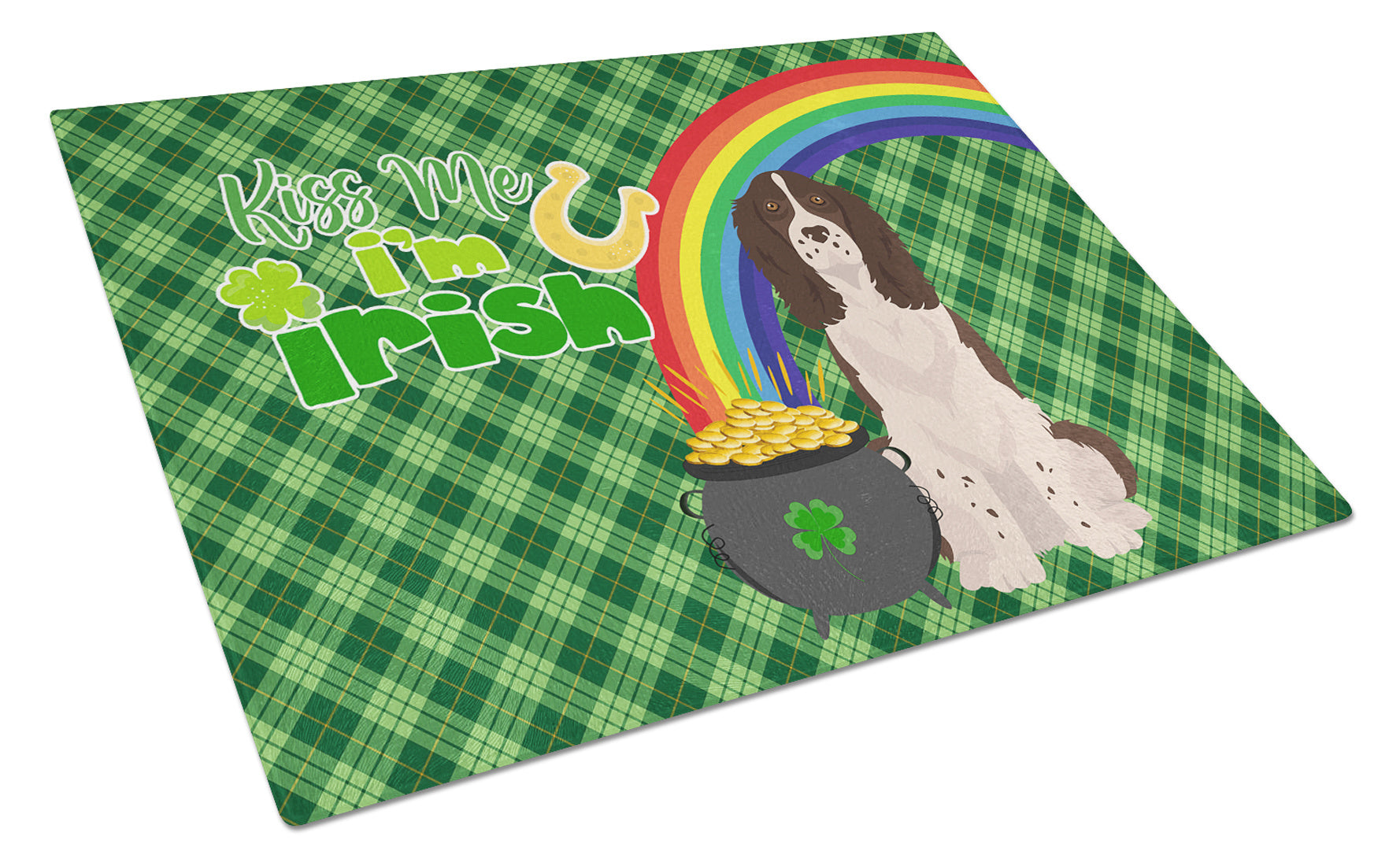 Liver English Springer Spaniel St. Patrick's Day Glass Cutting Board Decorative Tempered Glass Kitchen Cutting and Serving Board Large Size Chopping Board