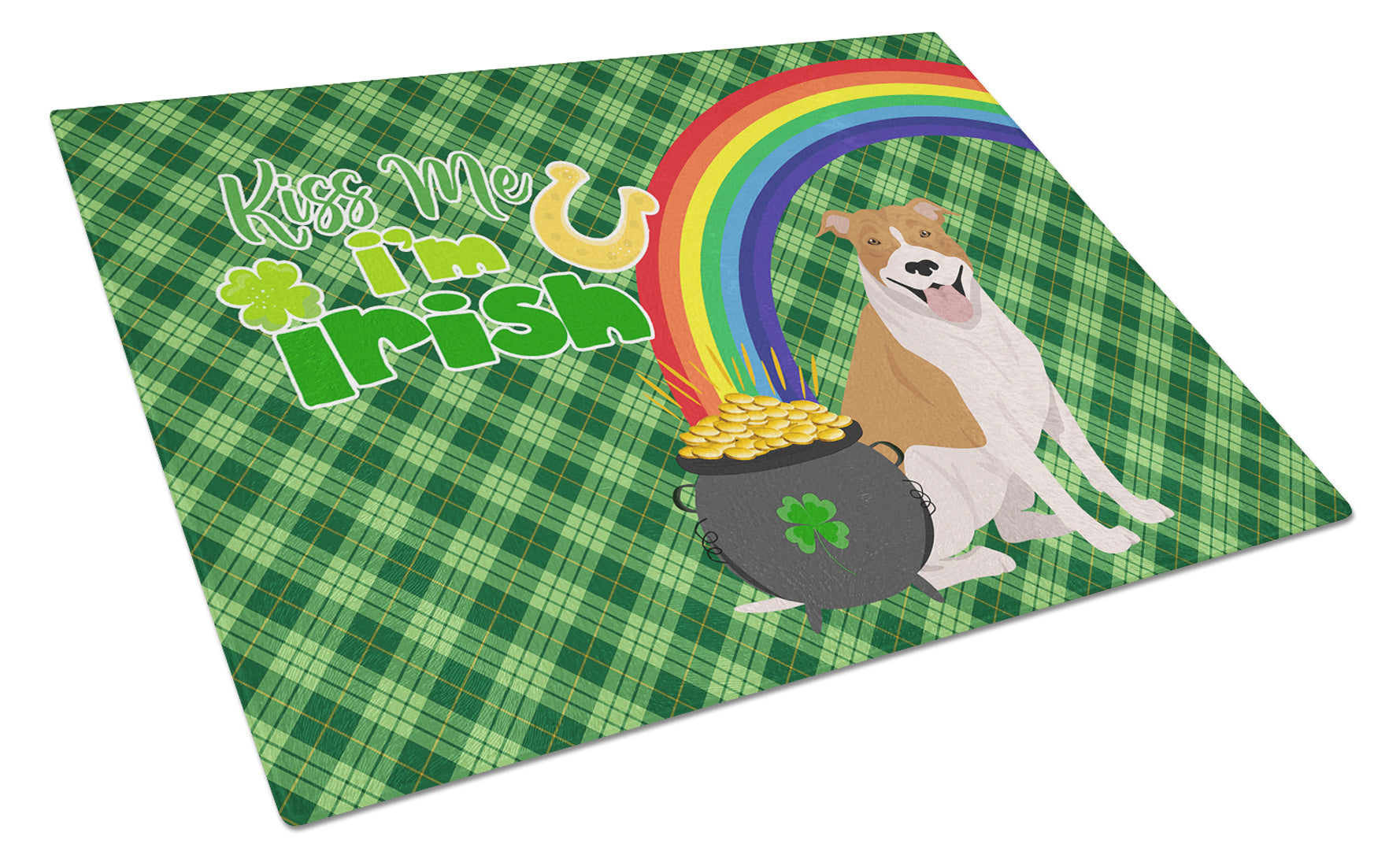 Red and White Pit Bull Terrier St. Patrick's Day Glass Cutting Board Decorative Tempered Glass Kitchen Cutting and Serving Board Large Size Chopping Board