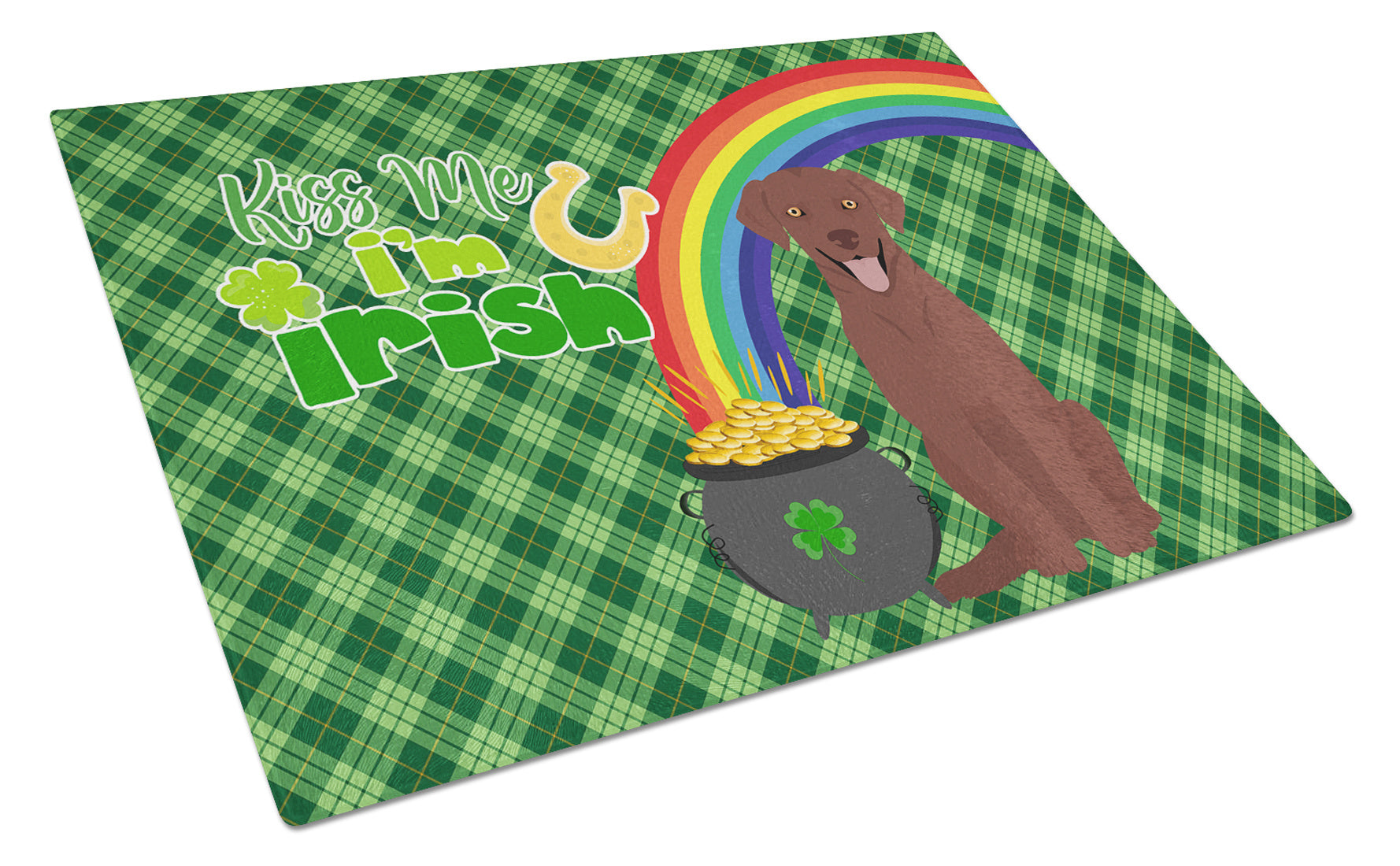 Chocolate Labrador Retriever St. Patrick's Day Glass Cutting Board Decorative Tempered Glass Kitchen Cutting and Serving Board Large Size Chopping Board