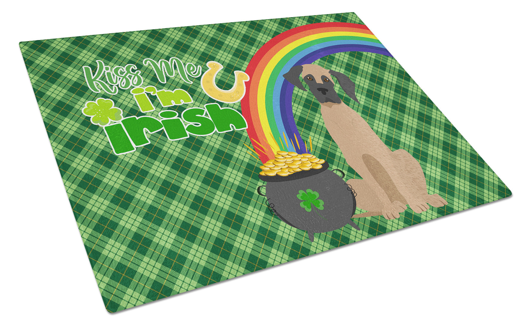 Fawn Great Dane St. Patrick's Day Glass Cutting Board Decorative Tempered Glass Kitchen Cutting and Serving Board Large Size Chopping Board