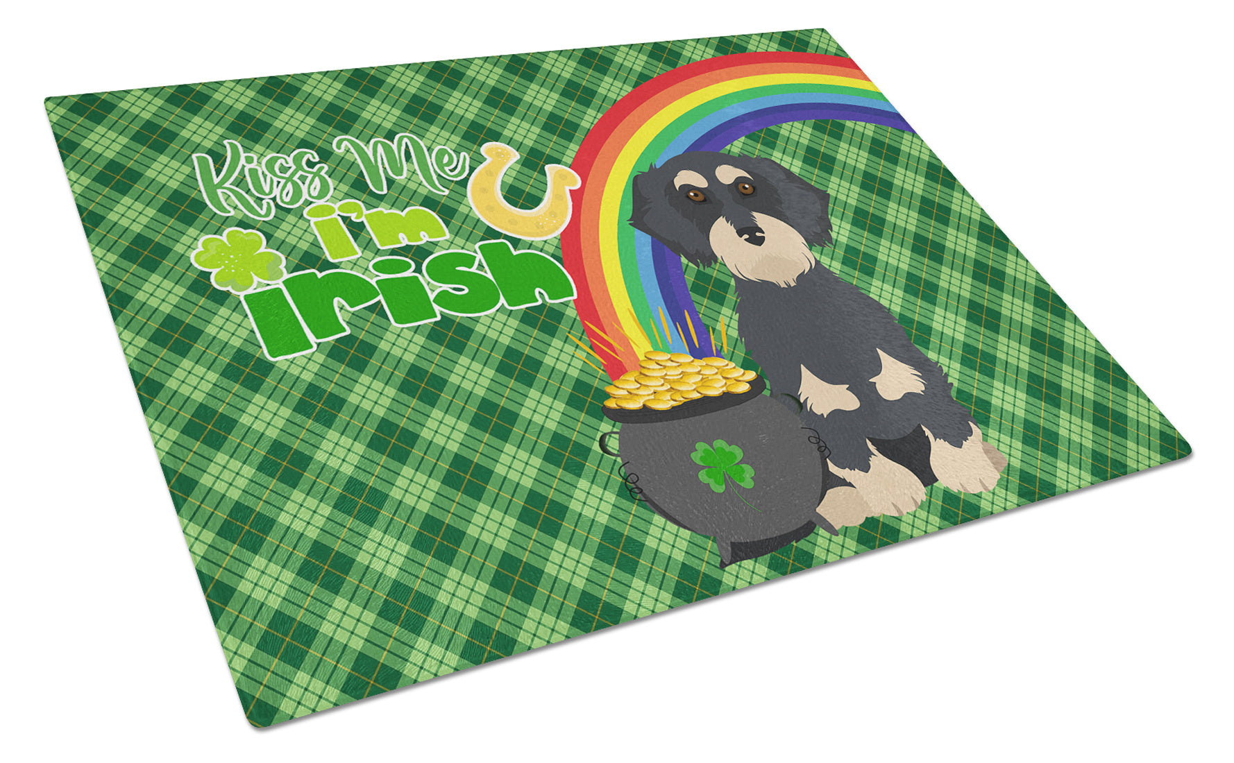 Wirehair Black and Cream Dachshund St. Patrick's Day Glass Cutting Board Decorative Tempered Glass Kitchen Cutting and Serving Board Large Size Chopping Board