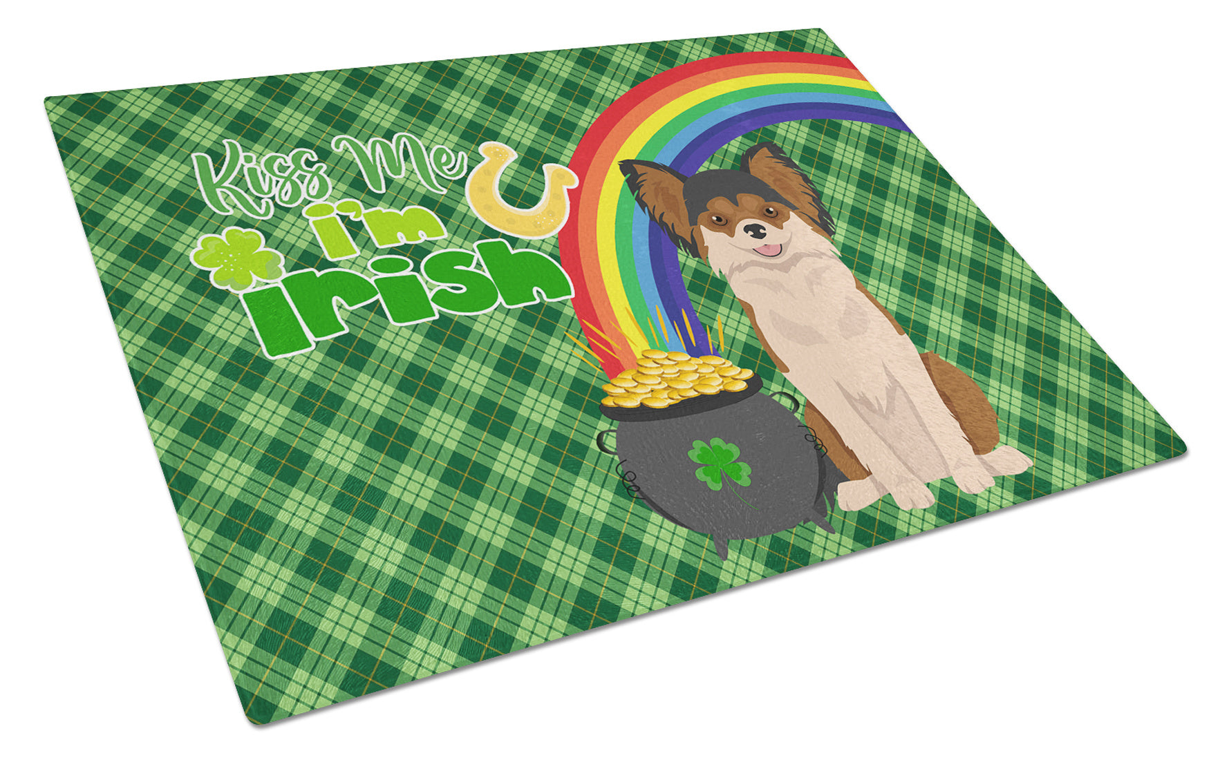 Longhaired Black and Red Chihuahua St. Patrick's Day Glass Cutting Board Decorative Tempered Glass Kitchen Cutting and Serving Board Large Size Chopping Board