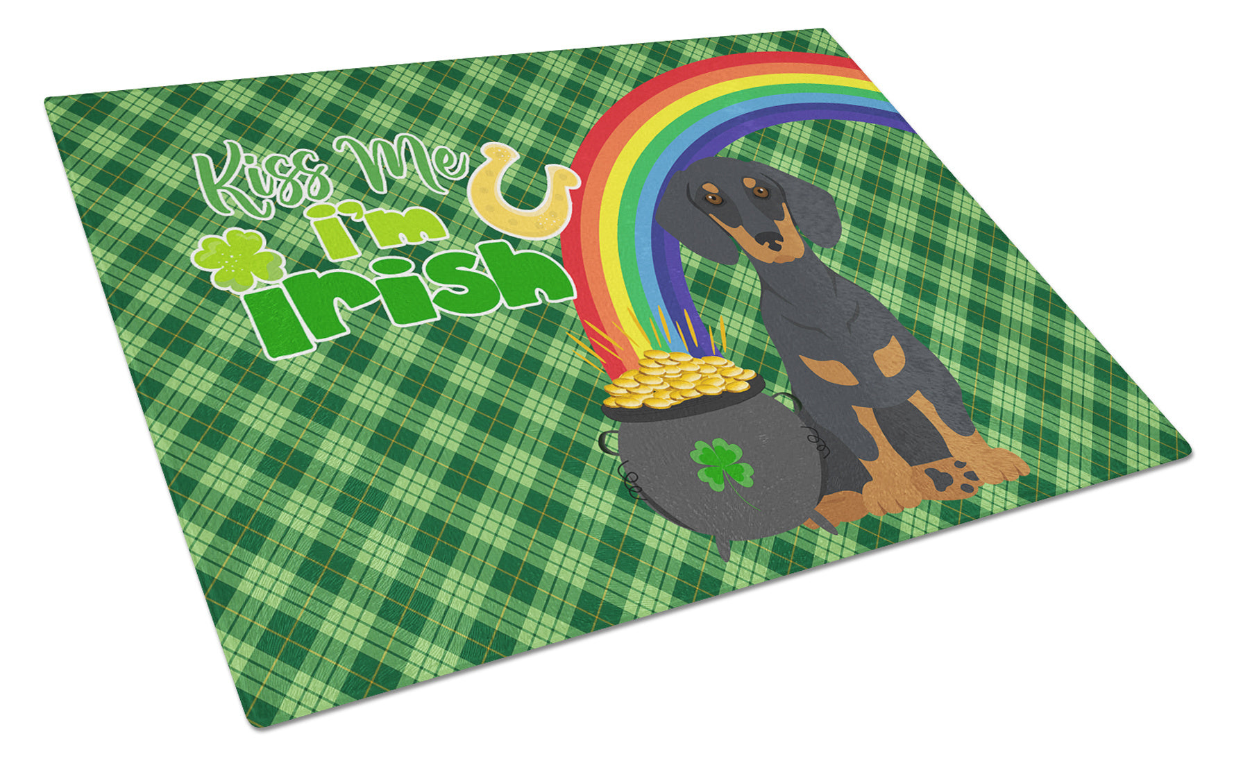 Black and Tan Dachshund St. Patrick's Day Glass Cutting Board Decorative Tempered Glass Kitchen Cutting and Serving Board Large Size Chopping Board