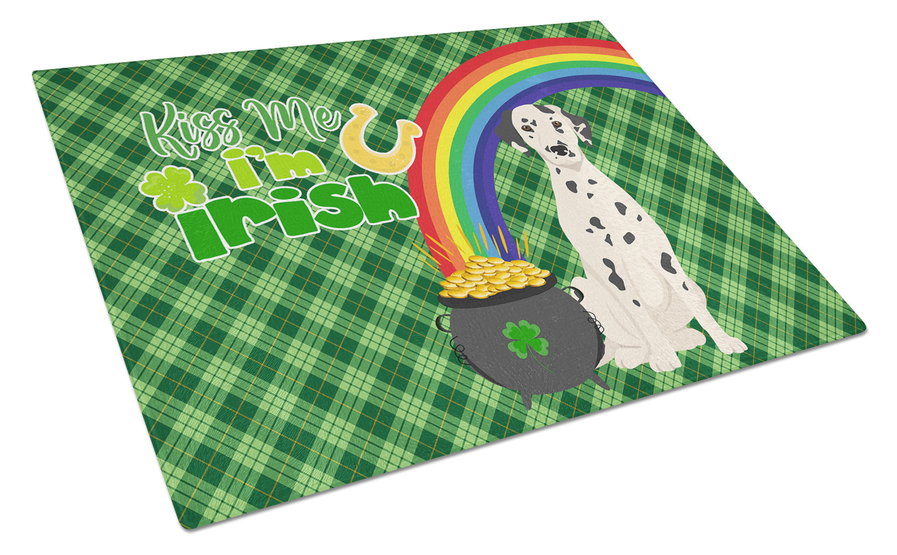 Dalmatian St. Patrick's Day Glass Cutting Board Decorative Tempered Glass Kitchen Cutting and Serving Board Large Size Chopping Board