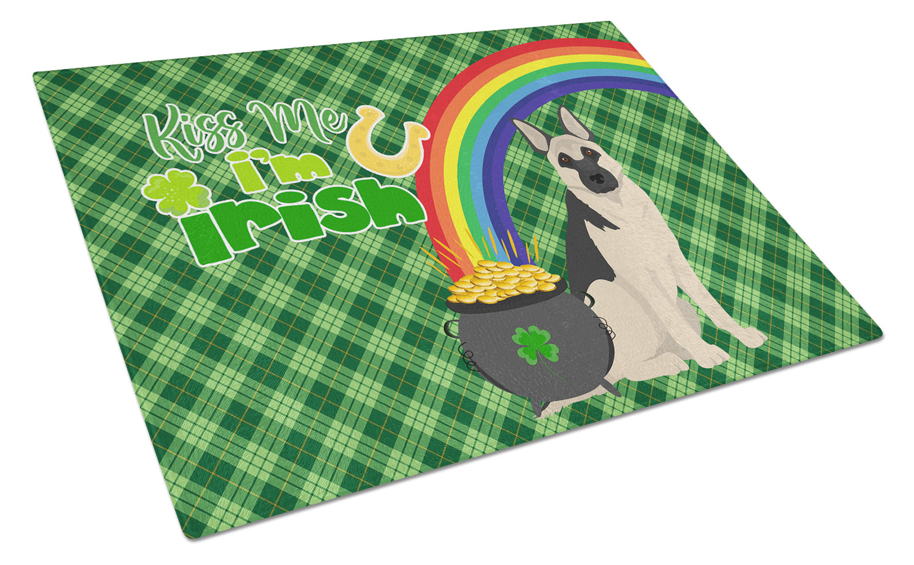 Black and Silver German Shepherd St. Patrick's Day Glass Cutting Board Decorative Tempered Glass Kitchen Cutting and Serving Board Large Size Chopping Board