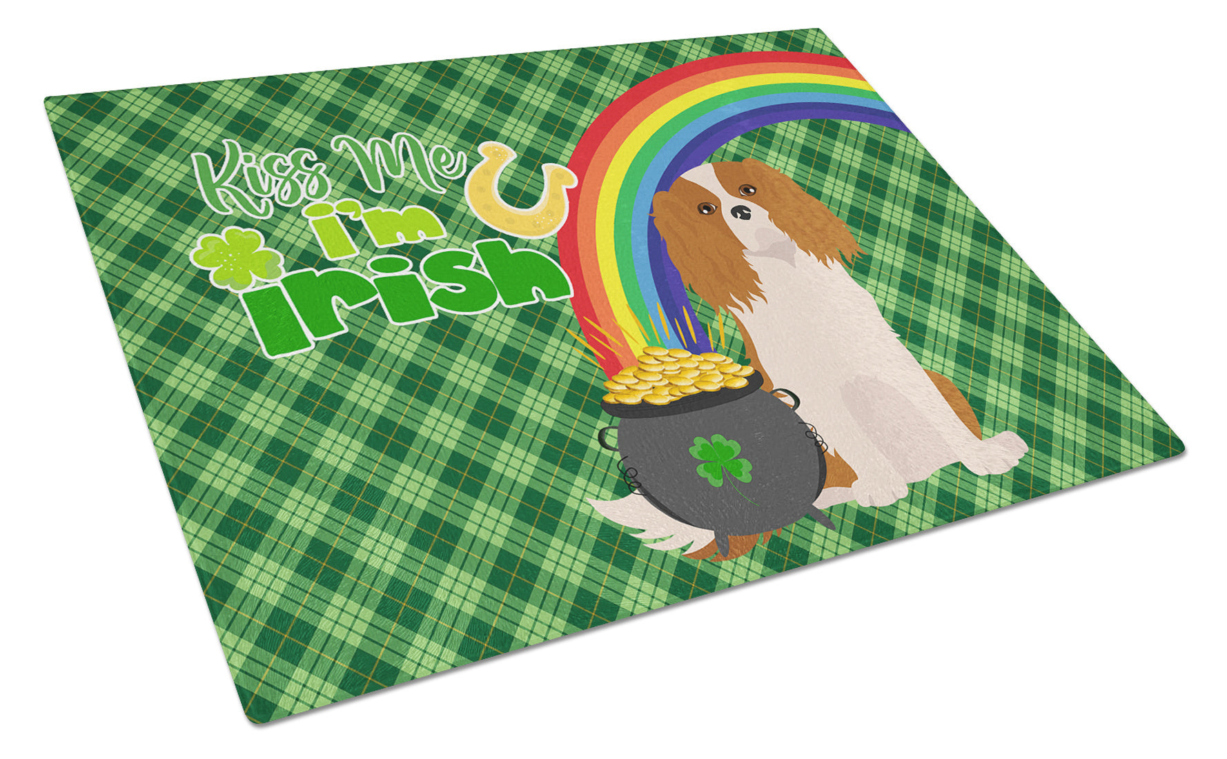 Blenheim Cavalier Spaniel St. Patrick's Day Glass Cutting Board Decorative Tempered Glass Kitchen Cutting and Serving Board Large Size Chopping Board