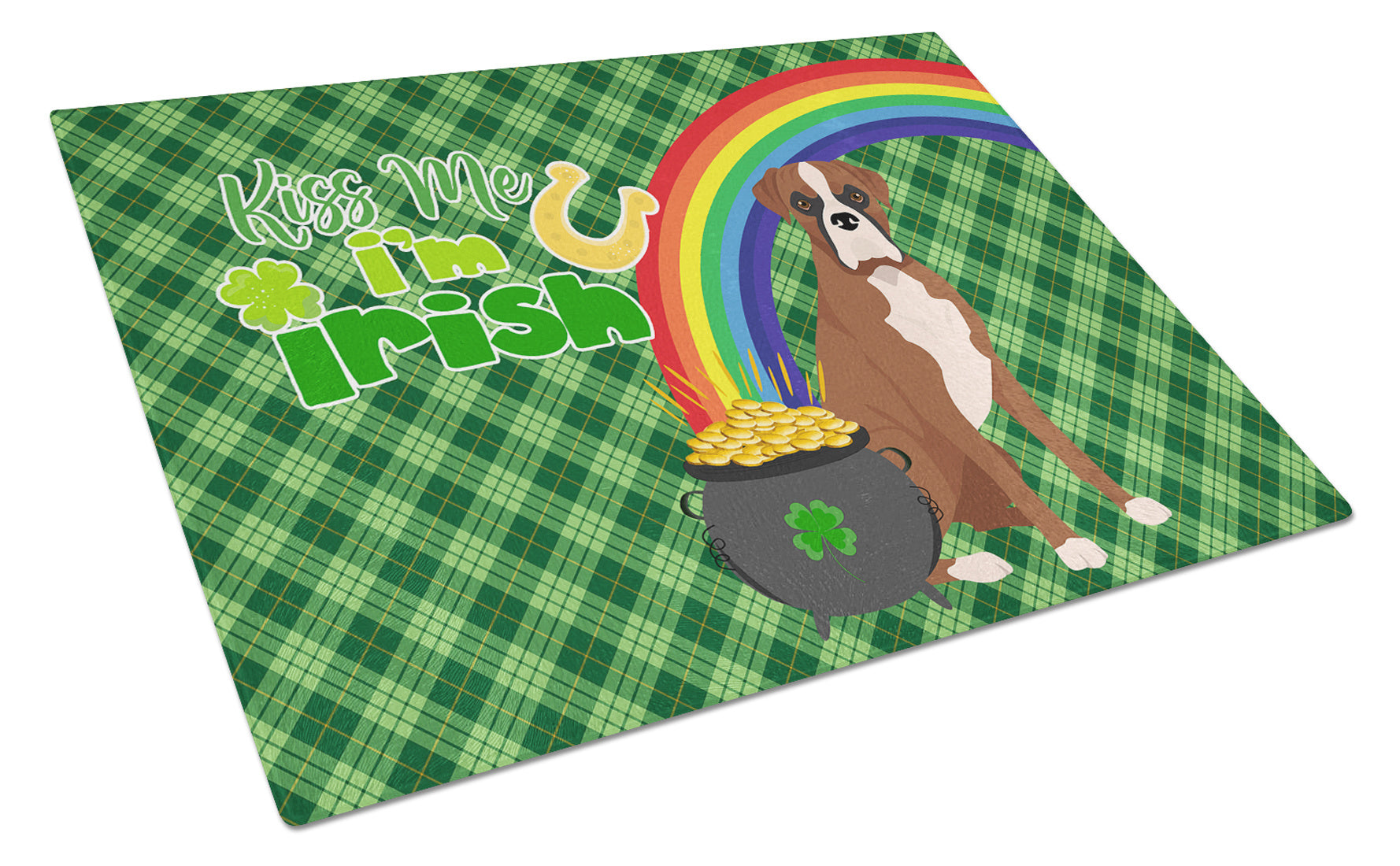 Natural Eared Red Fawn Boxer St. Patrick's Day Glass Cutting Board Decorative Tempered Glass Kitchen Cutting and Serving Board Large Size Chopping Board