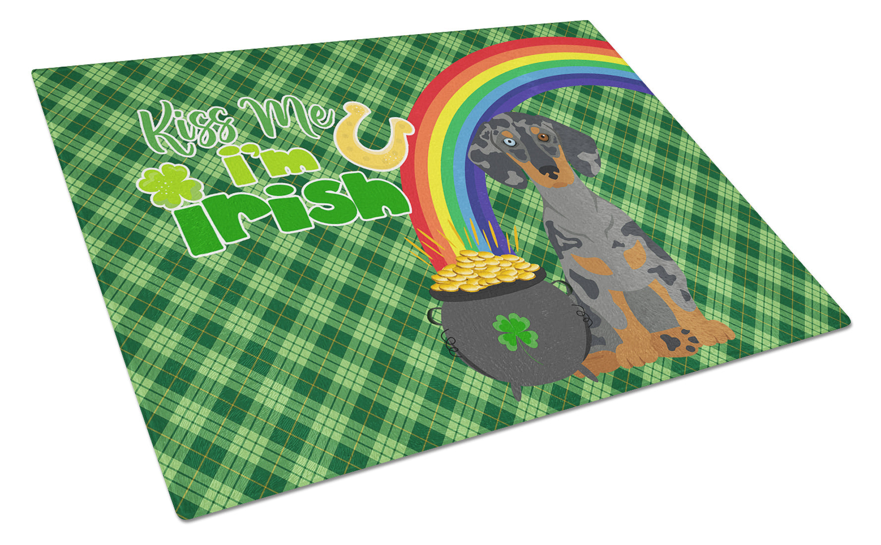 Black Dapple Dachshund St. Patrick's Day Glass Cutting Board Decorative Tempered Glass Kitchen Cutting and Serving Board Large Size Chopping Board