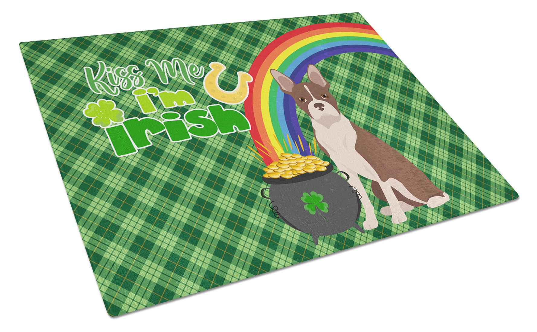 Red Boston Terrier St. Patrick's Day Glass Cutting Board Decorative Tempered Glass Kitchen Cutting and Serving Board Large Size Chopping Board