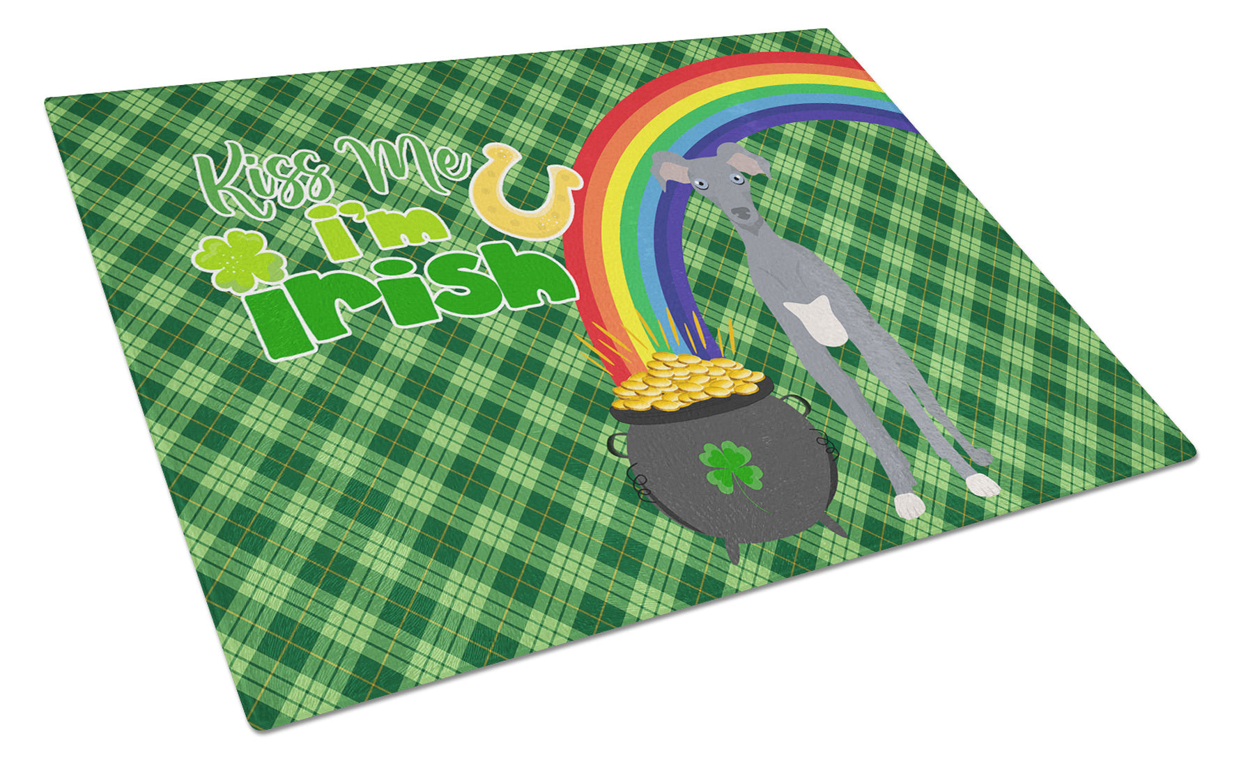 Gray Italian Greyhound St. Patrick's Day Glass Cutting Board Decorative Tempered Glass Kitchen Cutting and Serving Board Large Size Chopping Board