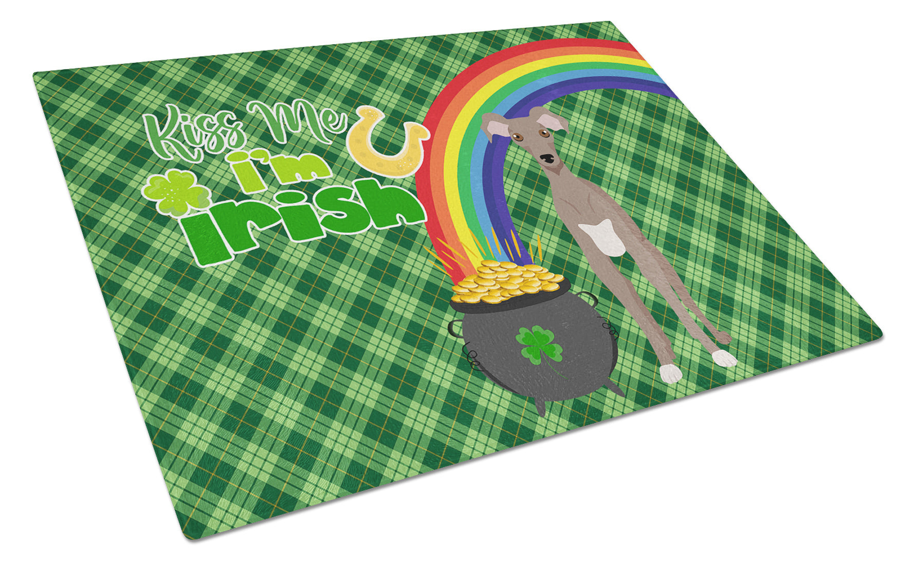 Fawn Italian Greyhound St. Patrick's Day Glass Cutting Board Decorative Tempered Glass Kitchen Cutting and Serving Board Large Size Chopping Board