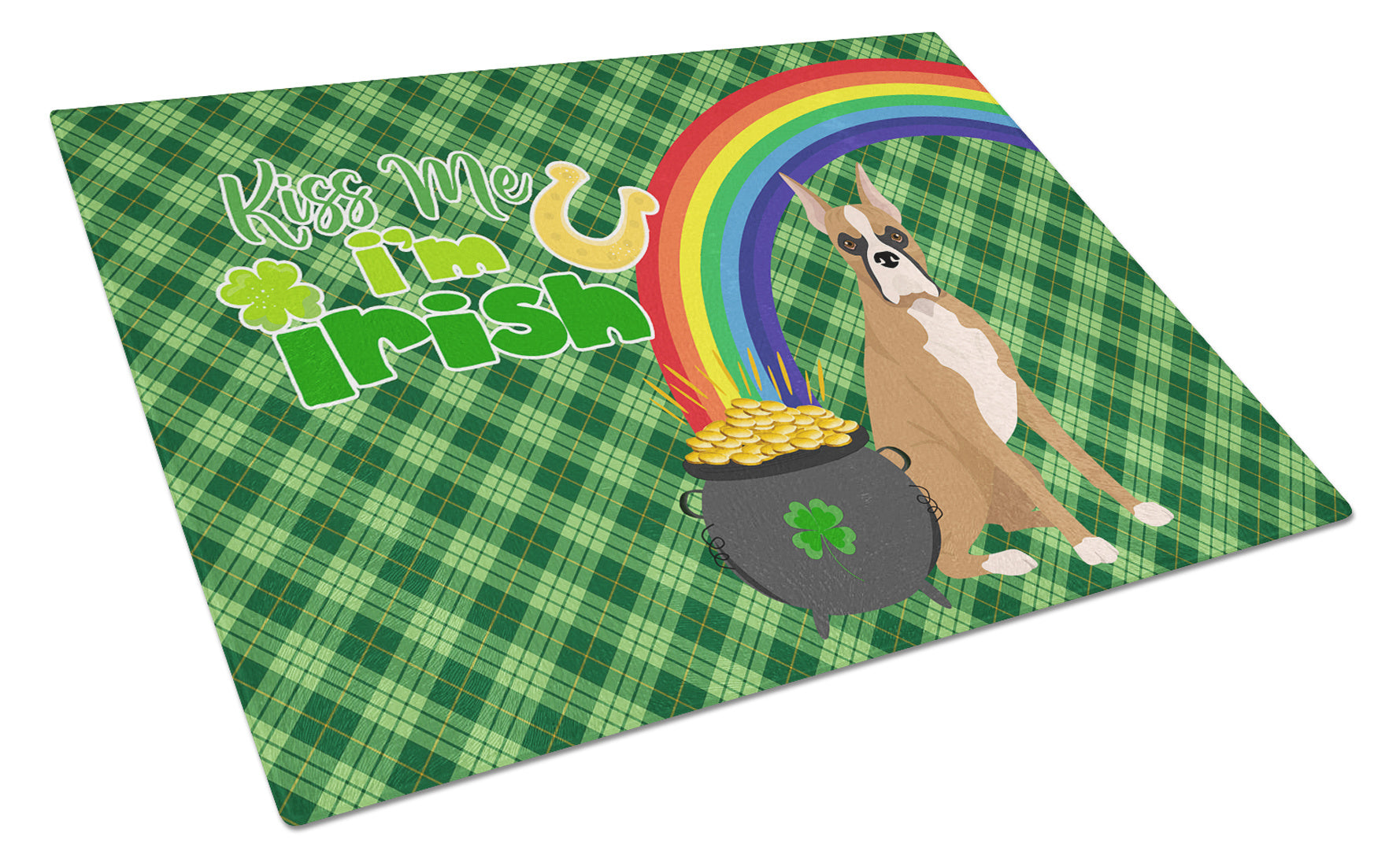 Fawn Boxer St. Patrick's Day Glass Cutting Board Decorative Tempered Glass Kitchen Cutting and Serving Board Large Size Chopping Board