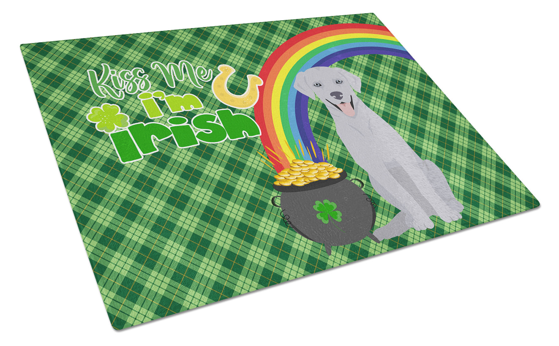 Silver Labrador Retriever St. Patrick's Day Glass Cutting Board Decorative Tempered Glass Kitchen Cutting and Serving Board Large Size Chopping Board