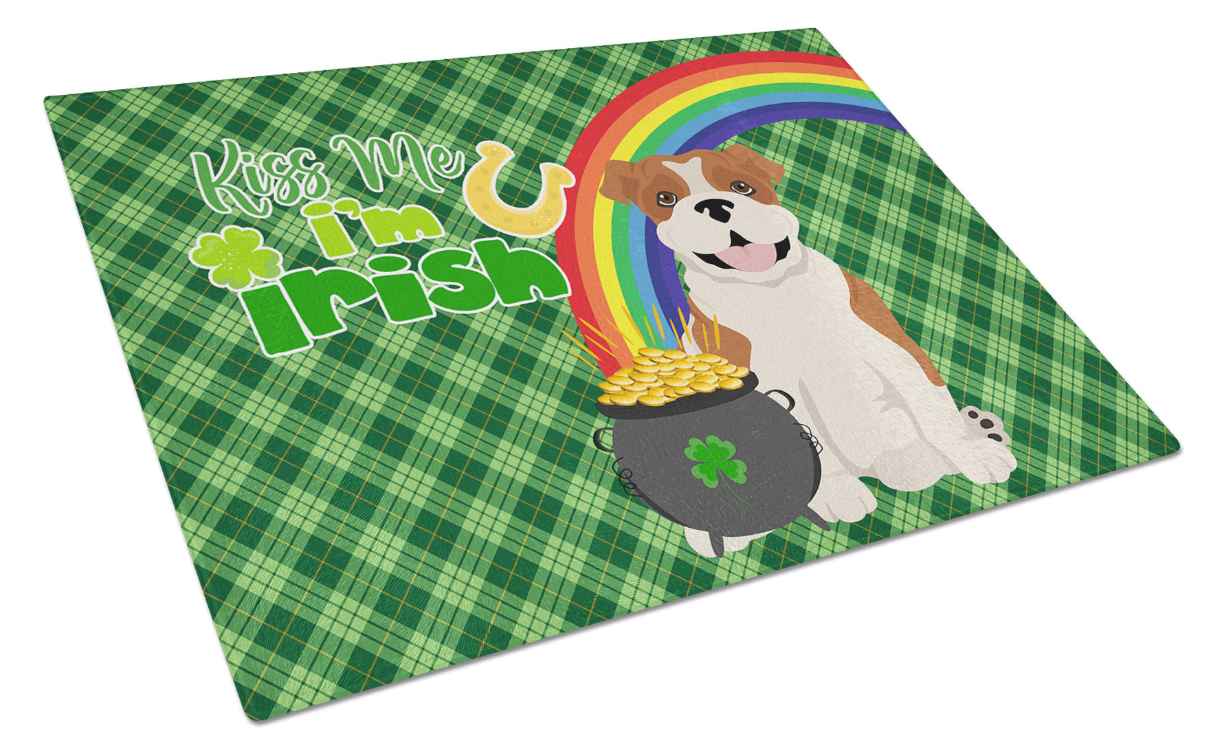 Red English Bulldog St. Patrick's Day Glass Cutting Board Decorative Tempered Glass Kitchen Cutting and Serving Board Large Size Chopping Board