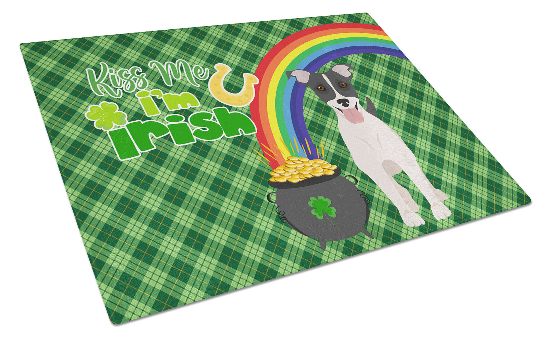 Black White Smooth Jack Russell Terrier St. Patrick's Day Glass Cutting Board Decorative Tempered Glass Kitchen Cutting and Serving Board Large Size Chopping Board