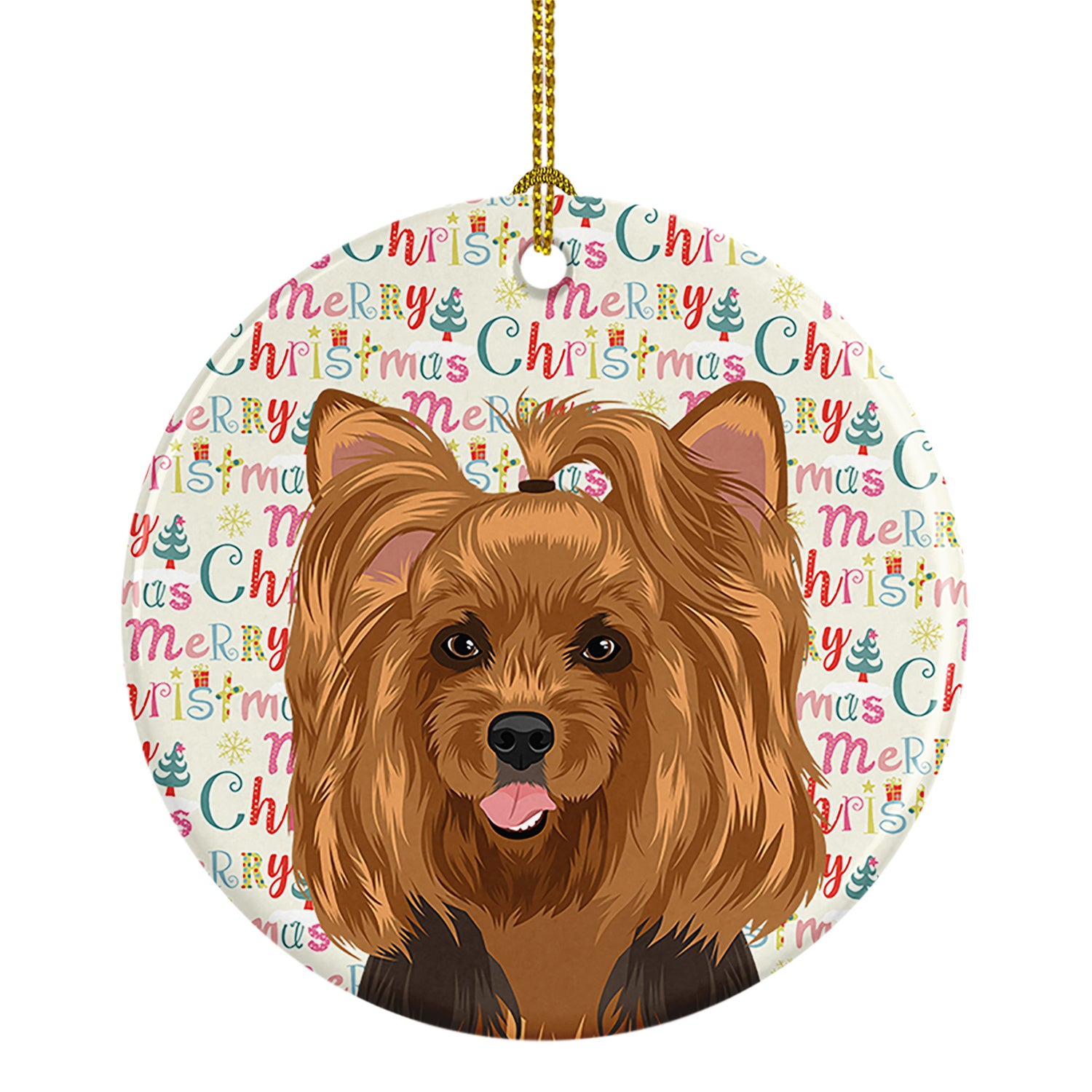 Yorkie Black and Gold #1 Christmas Ceramic Ornament Christmas Tree Hanging Decorations for Home Christmas Holiday, Party, Gift, 3 in, Multicolor