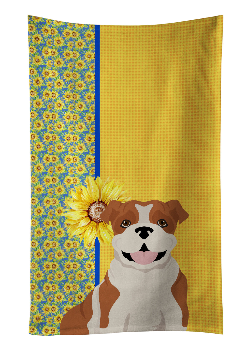 Summer Sunflowers Red English Bulldog Kitchen Towel Dish Cloths Guest Hand Towel Decorative Bathroom Towel for Face,Tea, Dishcloth, Kitchen and Bath