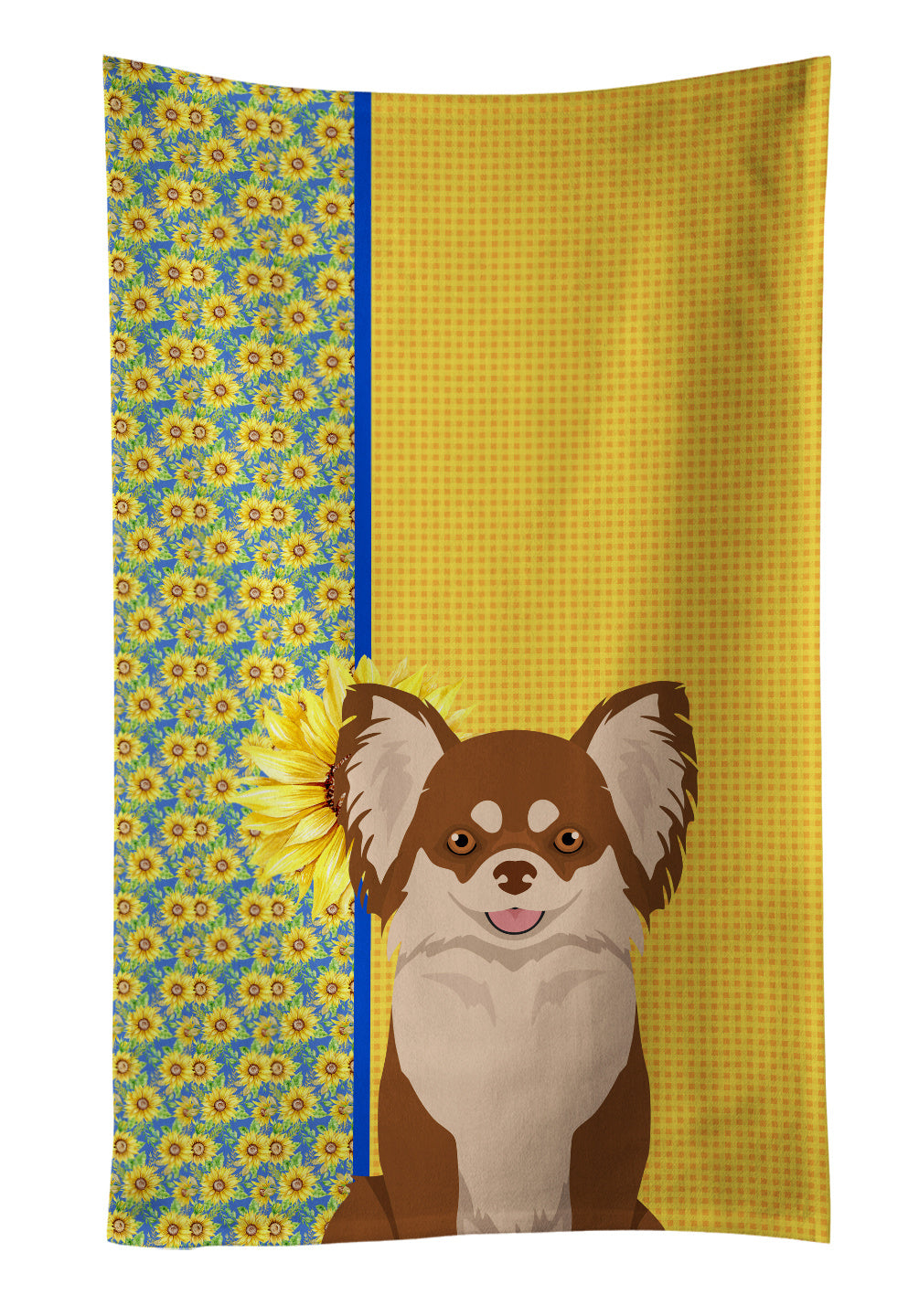 Summer Sunflowers Longhaired Chocolate and White Chihuahua Kitchen Towel Dish Cloths Guest Hand Towel Decorative Bathroom Towel for Face,Tea, Dishcloth, Kitchen and Bath