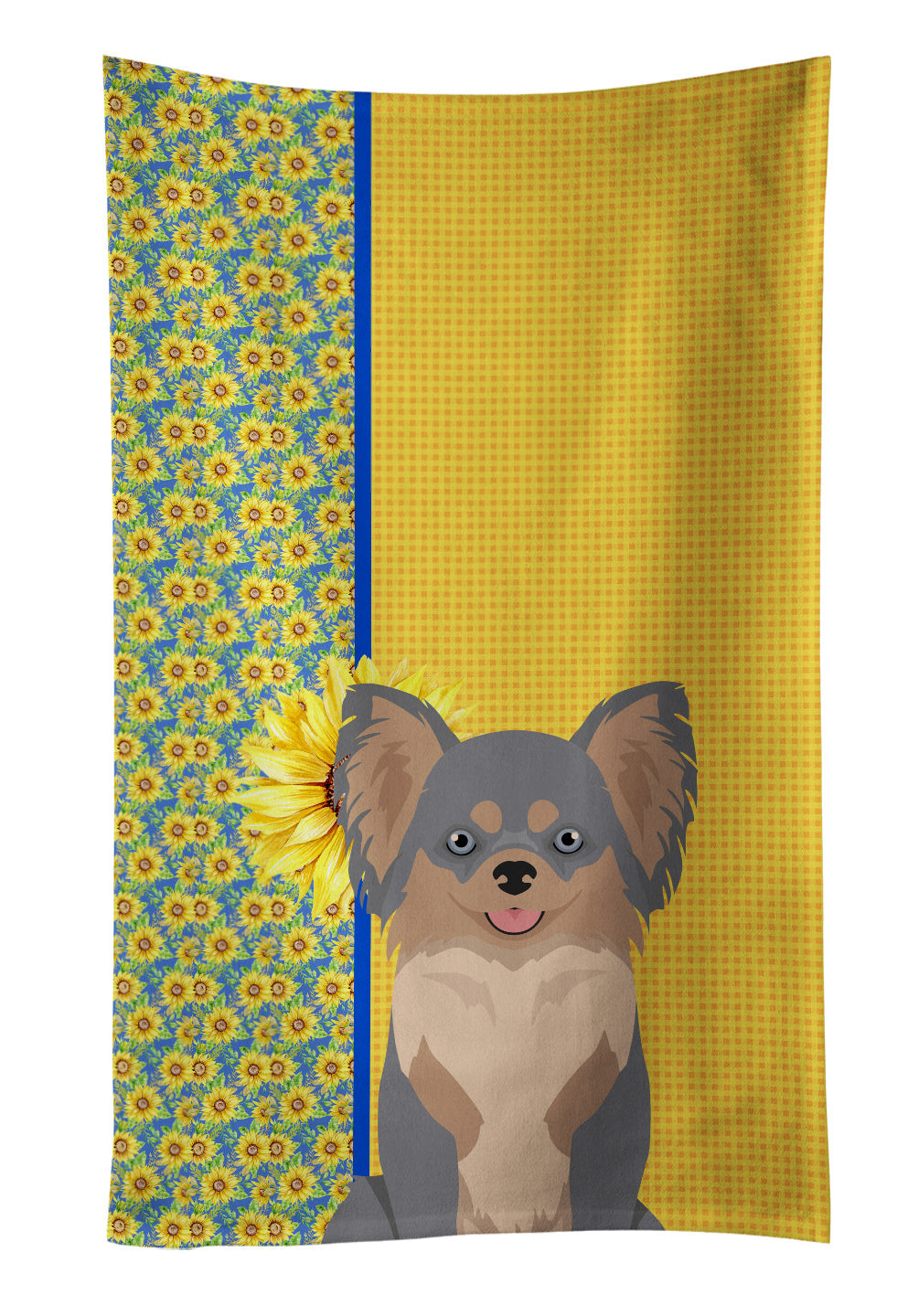 Summer Sunflowers Longhaired Blue and Tan Chihuahua Kitchen Towel Dish Cloths Guest Hand Towel Decorative Bathroom Towel for Face,Tea, Dishcloth, Kitchen and Bath