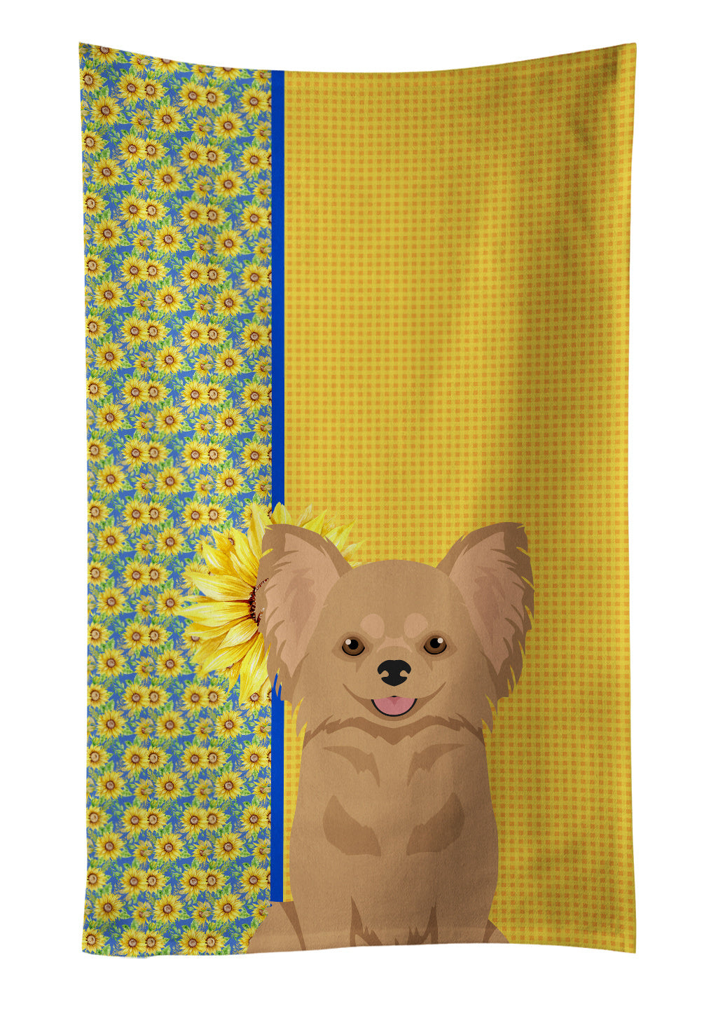 Summer Sunflowers Longhaired Gold Chihuahua Kitchen Towel Dish Cloths Guest Hand Towel Decorative Bathroom Towel for Face,Tea, Dishcloth, Kitchen and Bath