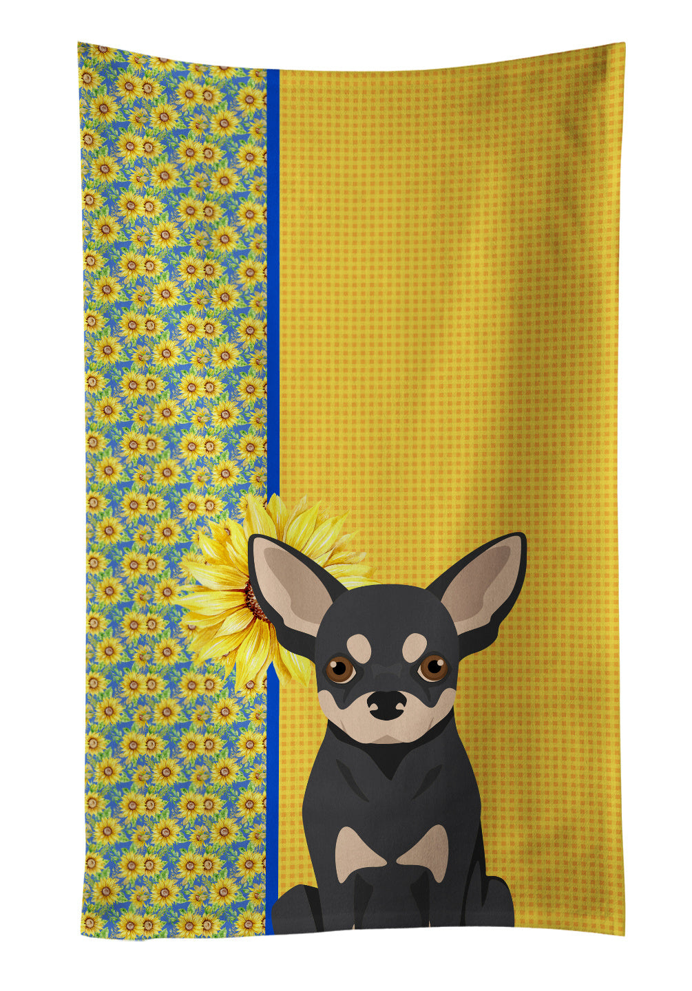 Summer Sunflowers Black and Cream Chihuahua Kitchen Towel Dish Cloths Guest Hand Towel Decorative Bathroom Towel for Face,Tea, Dishcloth, Kitchen and Bath