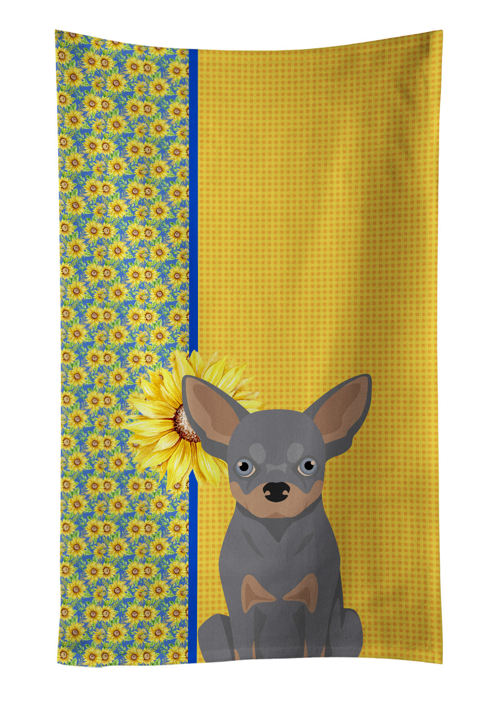 Summer Sunflowers Blue and Tan Chihuahua Kitchen Towel Dish Cloths Guest Hand Towel Decorative Bathroom Towel for Face,Tea, Dishcloth, Kitchen and Bath