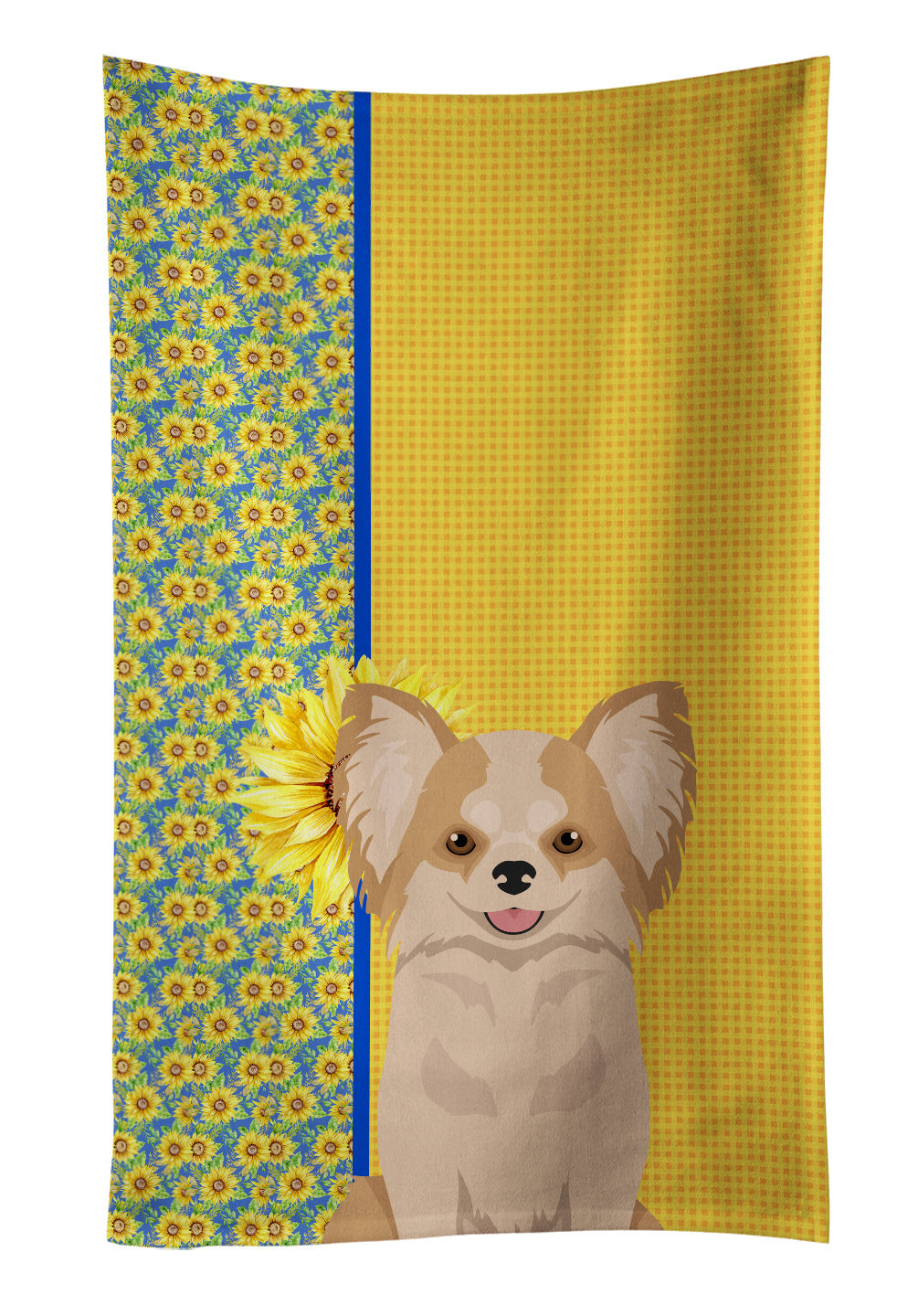 Summer Sunflowers Longhaired Gold and White Chihuahua Kitchen Towel Dish Cloths Guest Hand Towel Decorative Bathroom Towel for Face,Tea, Dishcloth, Kitchen and Bath