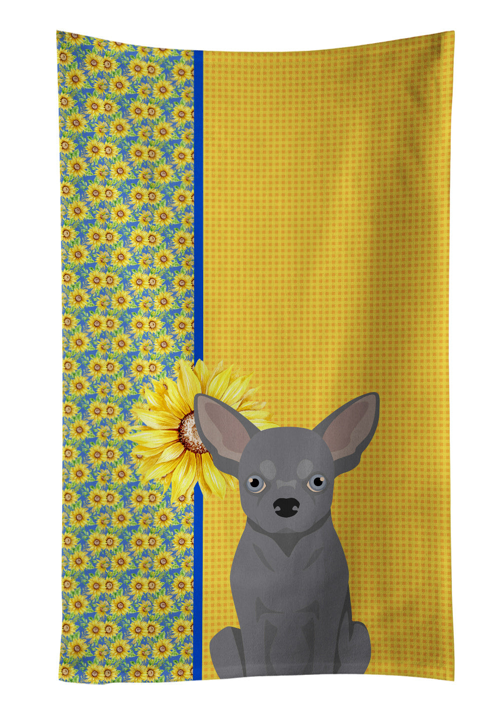 Summer Sunflowers Blue Chihuahua Kitchen Towel Dish Cloths Guest Hand Towel Decorative Bathroom Towel for Face,Tea, Dishcloth, Kitchen and Bath