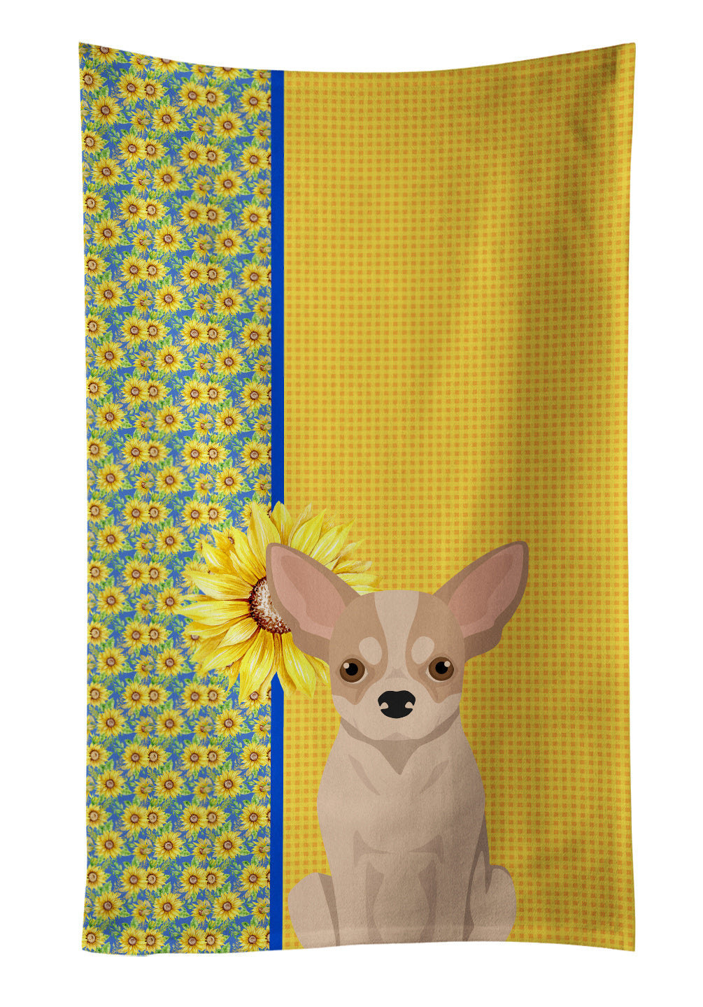 Summer Sunflowers Fawn and White Chihuahua Kitchen Towel Dish Cloths Guest Hand Towel Decorative Bathroom Towel for Face,Tea, Dishcloth, Kitchen and Bath