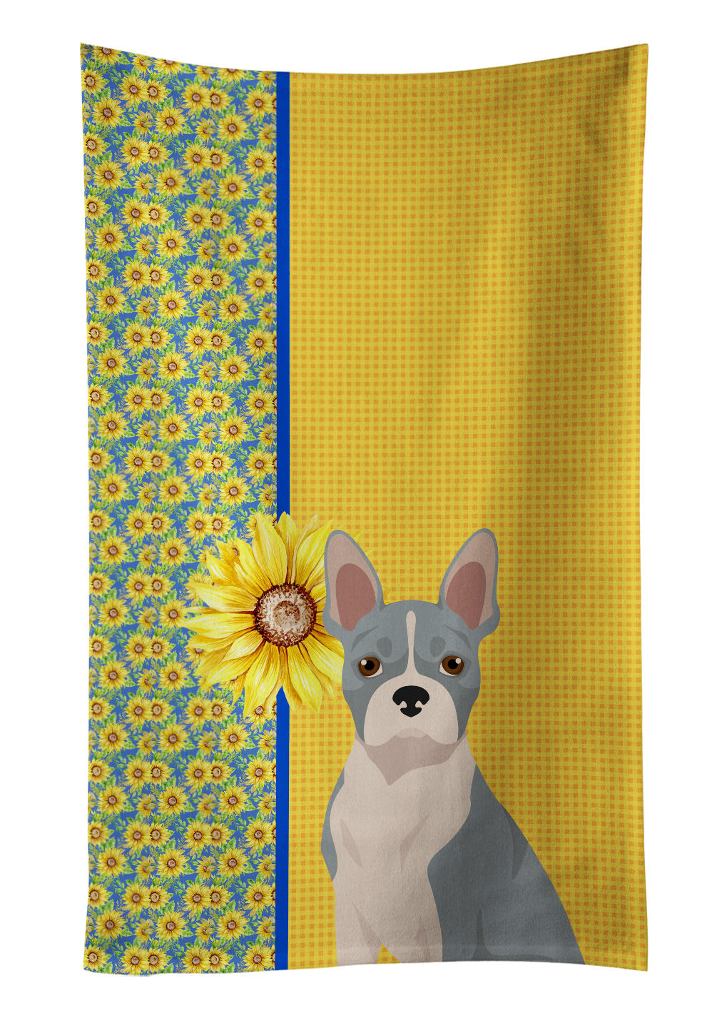 Summer Sunflowers Blue Boston Terrier Kitchen Towel Dish Cloths Guest Hand Towel Decorative Bathroom Towel for Face,Tea, Dishcloth, Kitchen and Bath