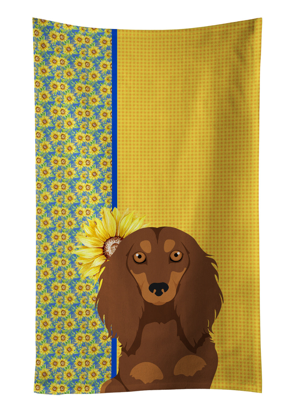 Summer Sunflowers Longhair Chocolate and Tan Dachshund Kitchen Towel Dish Cloths Guest Hand Towel Decorative Bathroom Towel for Face,Tea, Dishcloth, Kitchen and Bath