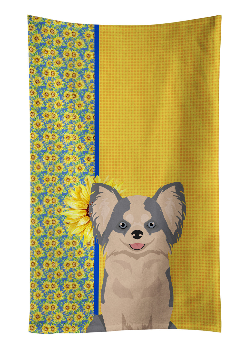 Summer Sunflowers Longhaired Blue and White Chihuahua Kitchen Towel Dish Cloths Guest Hand Towel Decorative Bathroom Towel for Face,Tea, Dishcloth, Kitchen and Bath