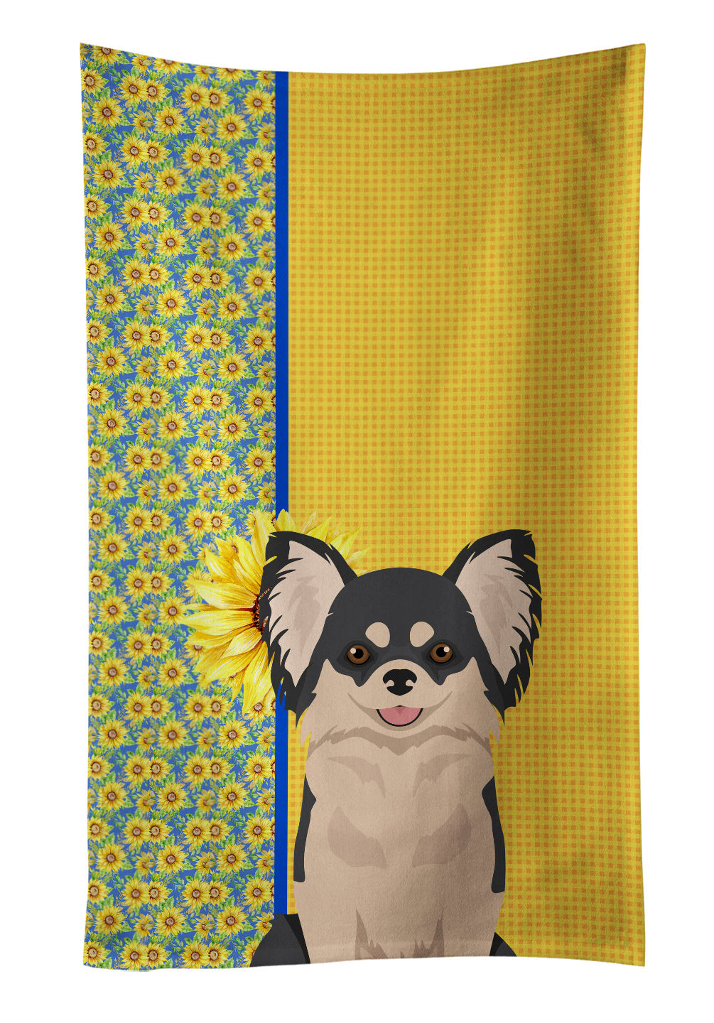 Summer Sunflowers Longhaired Black and White Chihuahua Kitchen Towel Dish Cloths Guest Hand Towel Decorative Bathroom Towel for Face,Tea, Dishcloth, Kitchen and Bath