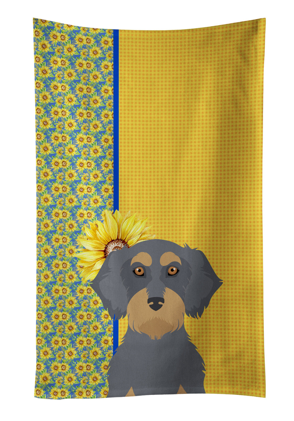 Summer Sunflowers Wirehair Blue and Tan Dachshund Kitchen Towel Dish Cloths Guest Hand Towel Decorative Bathroom Towel for Face,Tea, Dishcloth, Kitchen and Bath