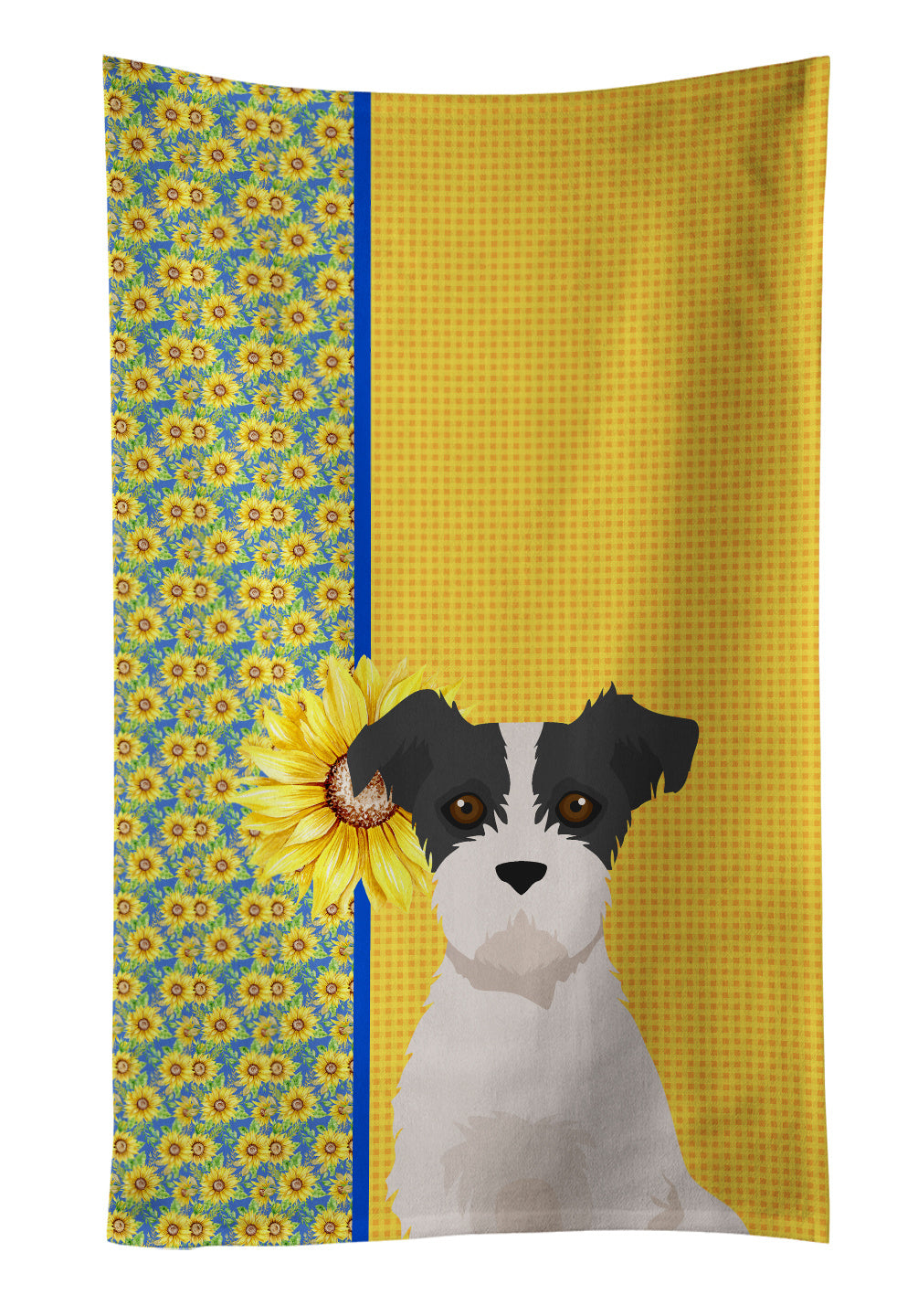 Summer Sunflowers Black White Wirehair Jack Russell Terrier Kitchen Towel Dish Cloths Guest Hand Towel Decorative Bathroom Towel for Face,Tea, Dishcloth, Kitchen and Bath