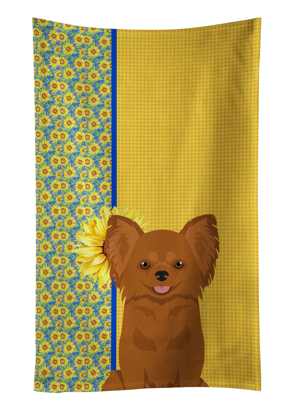 Summer Sunflowers Longhaired Red Chihuahua Kitchen Towel Dish Cloths Guest Hand Towel Decorative Bathroom Towel for Face,Tea, Dishcloth, Kitchen and Bath