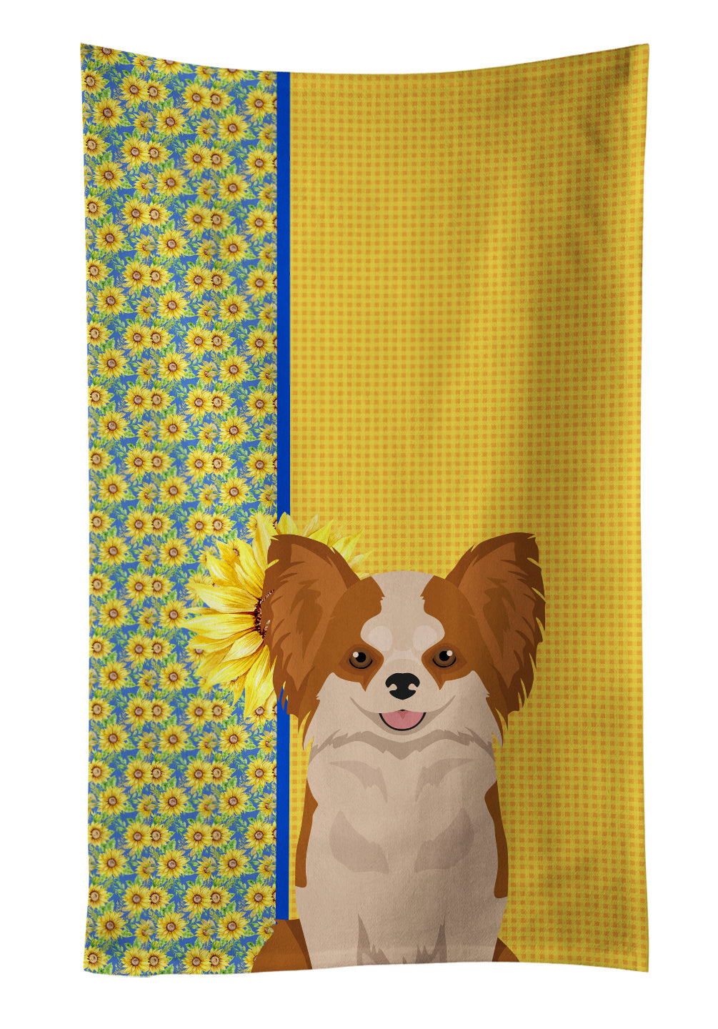 Summer Sunflowers Longhaired Red and White Chihuahua Kitchen Towel Dish Cloths Guest Hand Towel Decorative Bathroom Towel for Face,Tea, Dishcloth, Kitchen and Bath